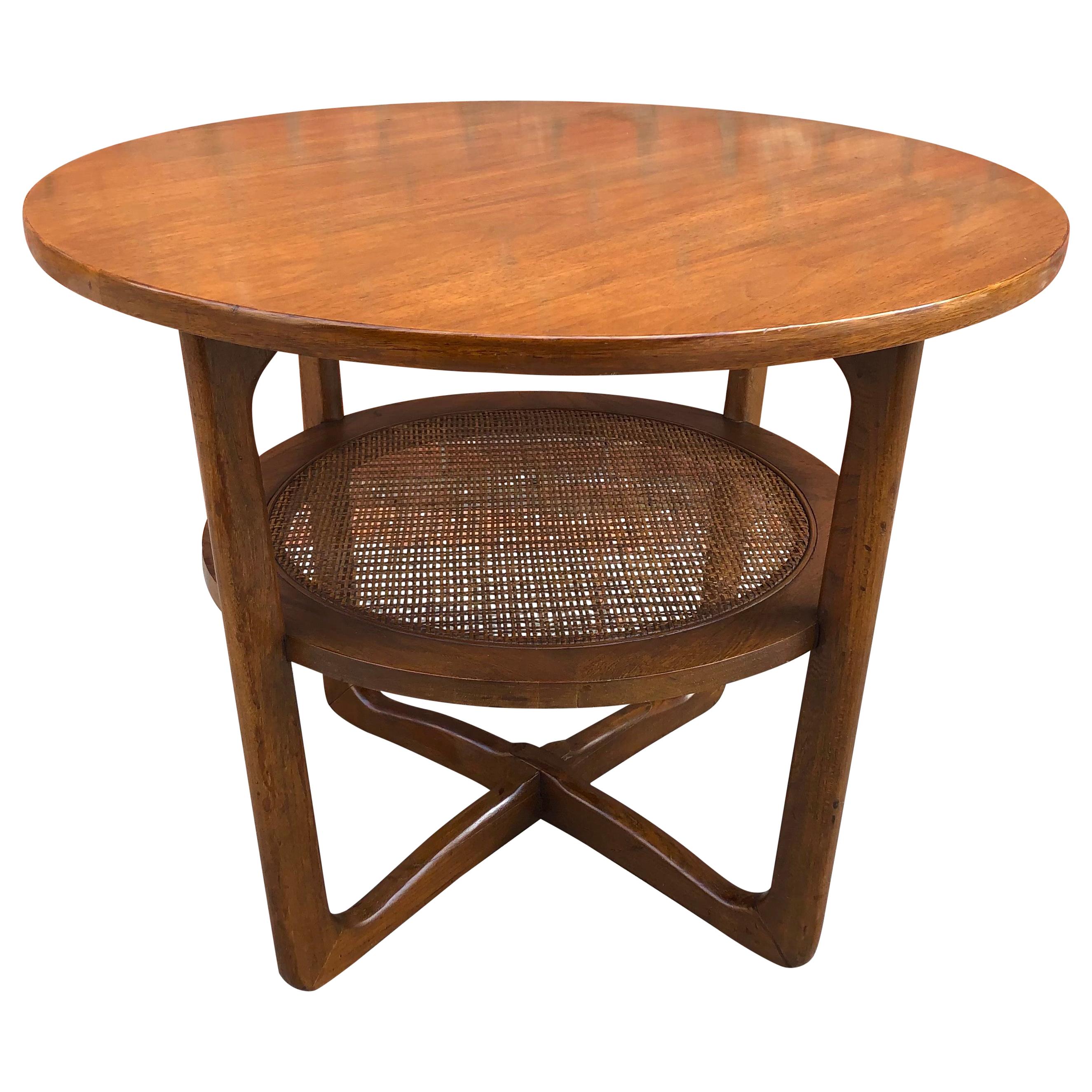 Dunbar Two-Tier Walnut Occasional Table with Cane Shelf