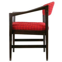 Dunbar Walnut & Crimson Check Upholstered Arm Chair