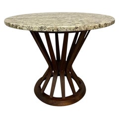 Dunbar Walnut Marble Top Tables Sheaf of Wheat Base Mid-Century Modern Wormley