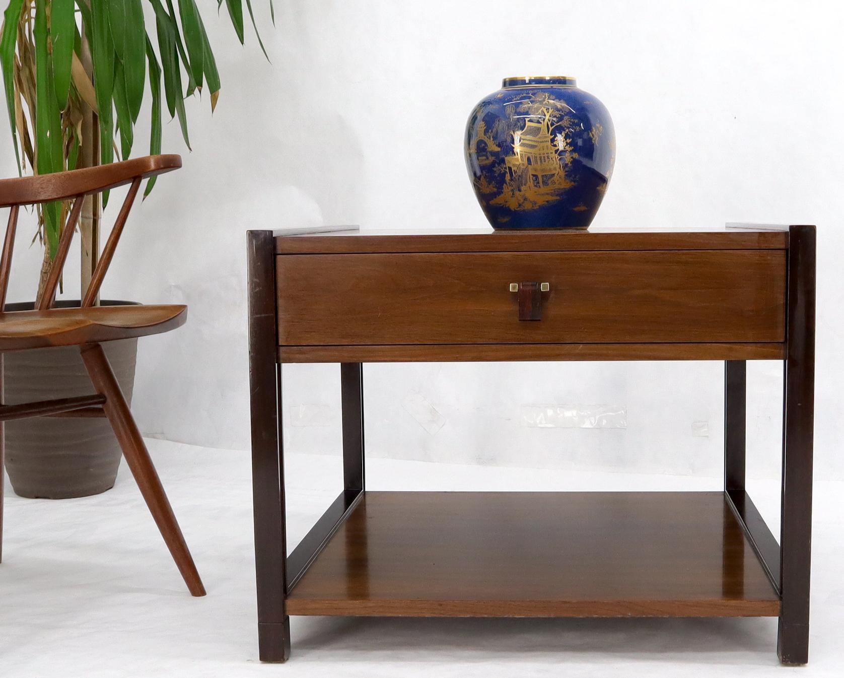 Mid-Century Modern Dunbar Walnut Rectangle One Drawer End Side Table Stand For Sale