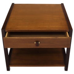 Vintage Dunbar Walnut Rectangle One Drawer End Side Table Stand