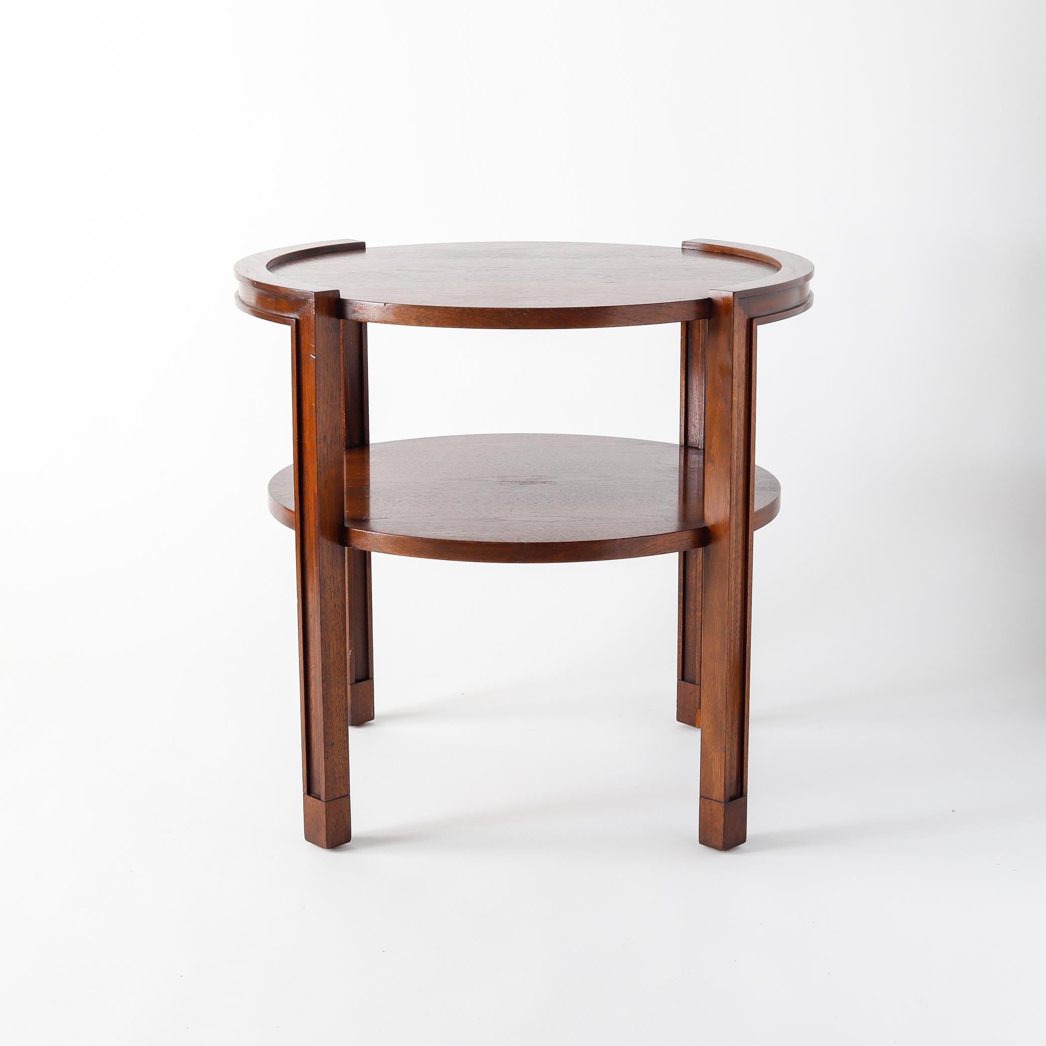 Dunbar Walnut Tiered Side Table by Edward Wormley, circa 1960, Round Two-Tier In Good Condition In Raleigh, NC