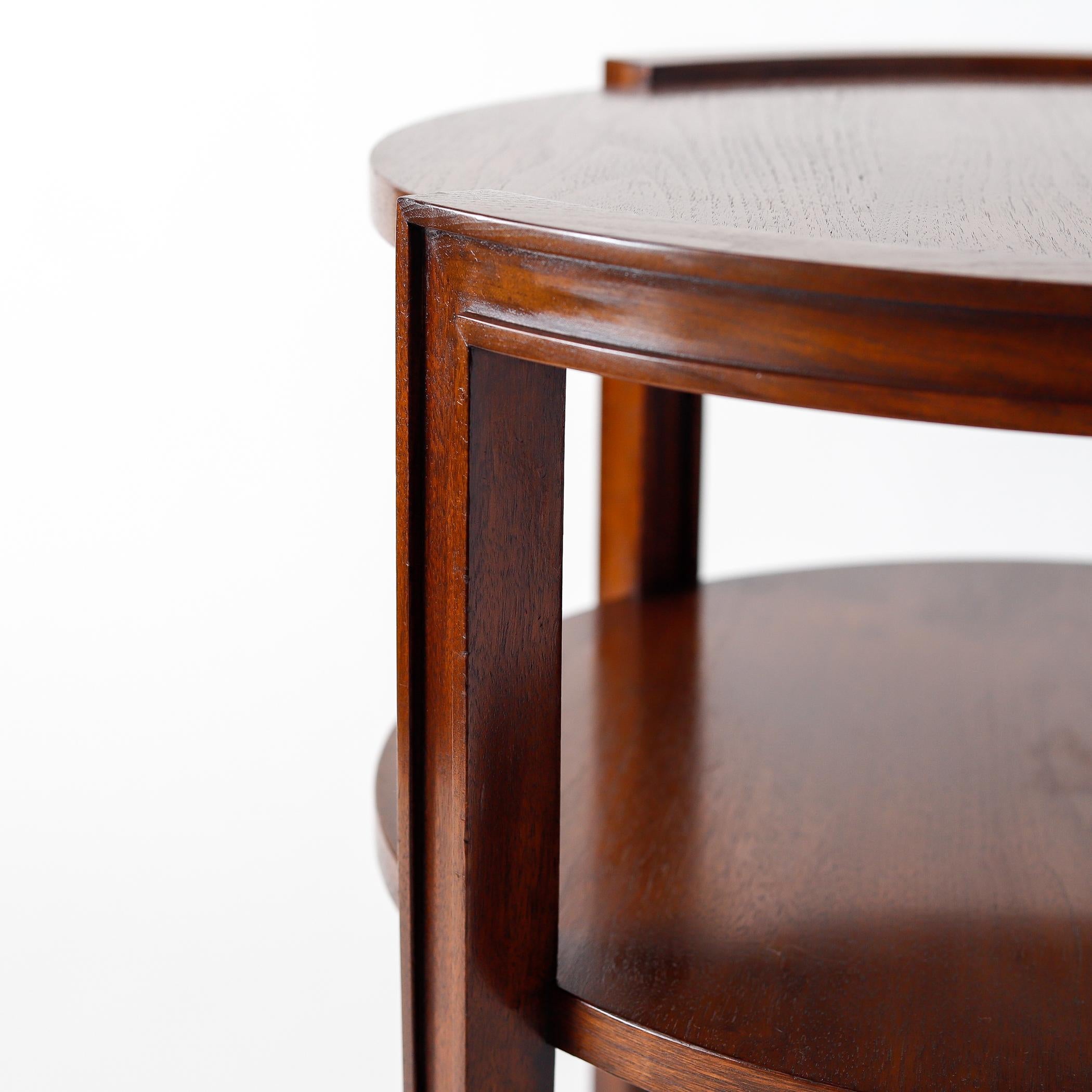 Dunbar Walnut Tiered Side Table by Edward Wormley, circa 1960, Round Two-Tier 1