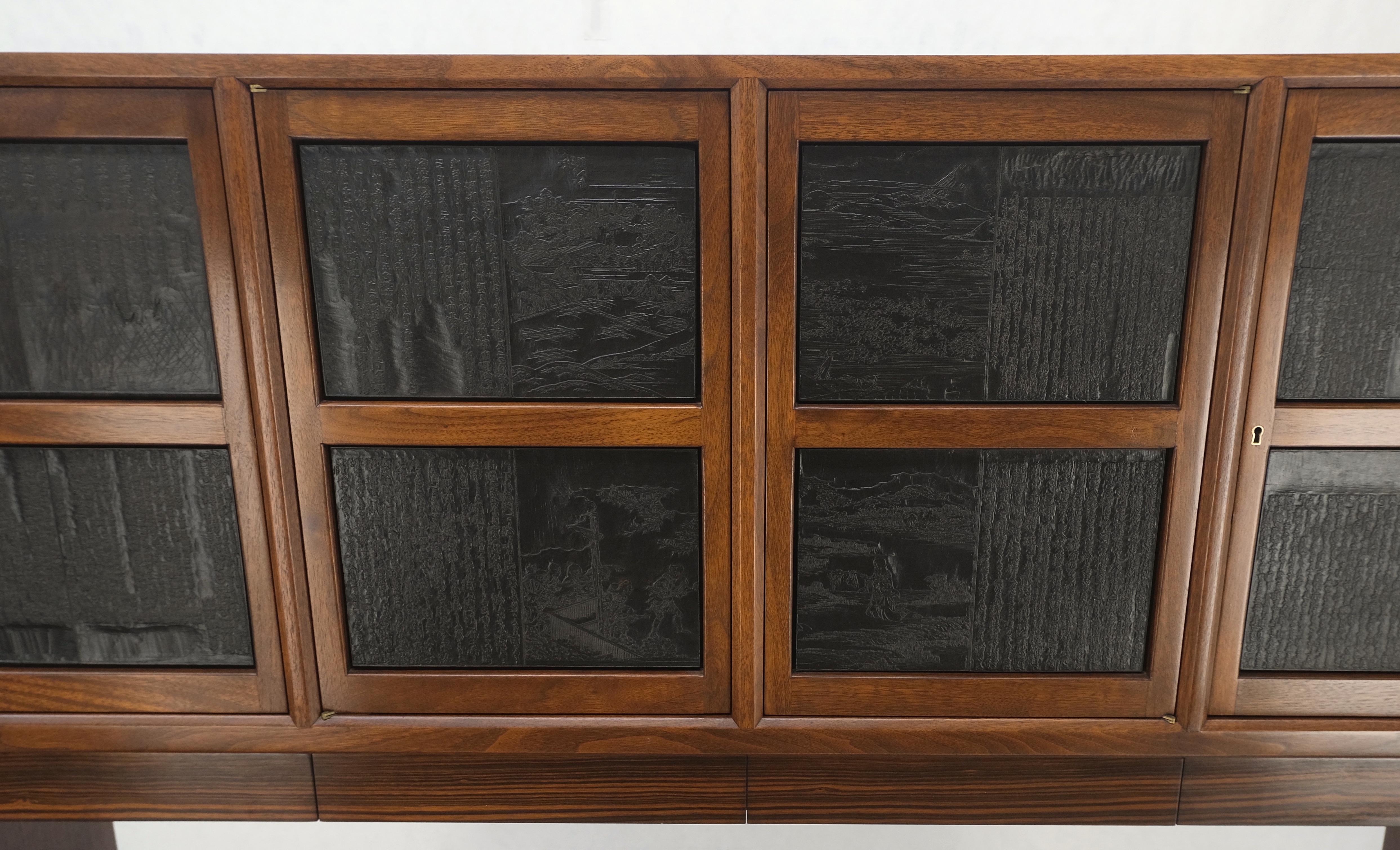 Dunbar Walnut Two Part Sideboard Credenza Breakfront Carved Slate Inserts MINT! For Sale 6