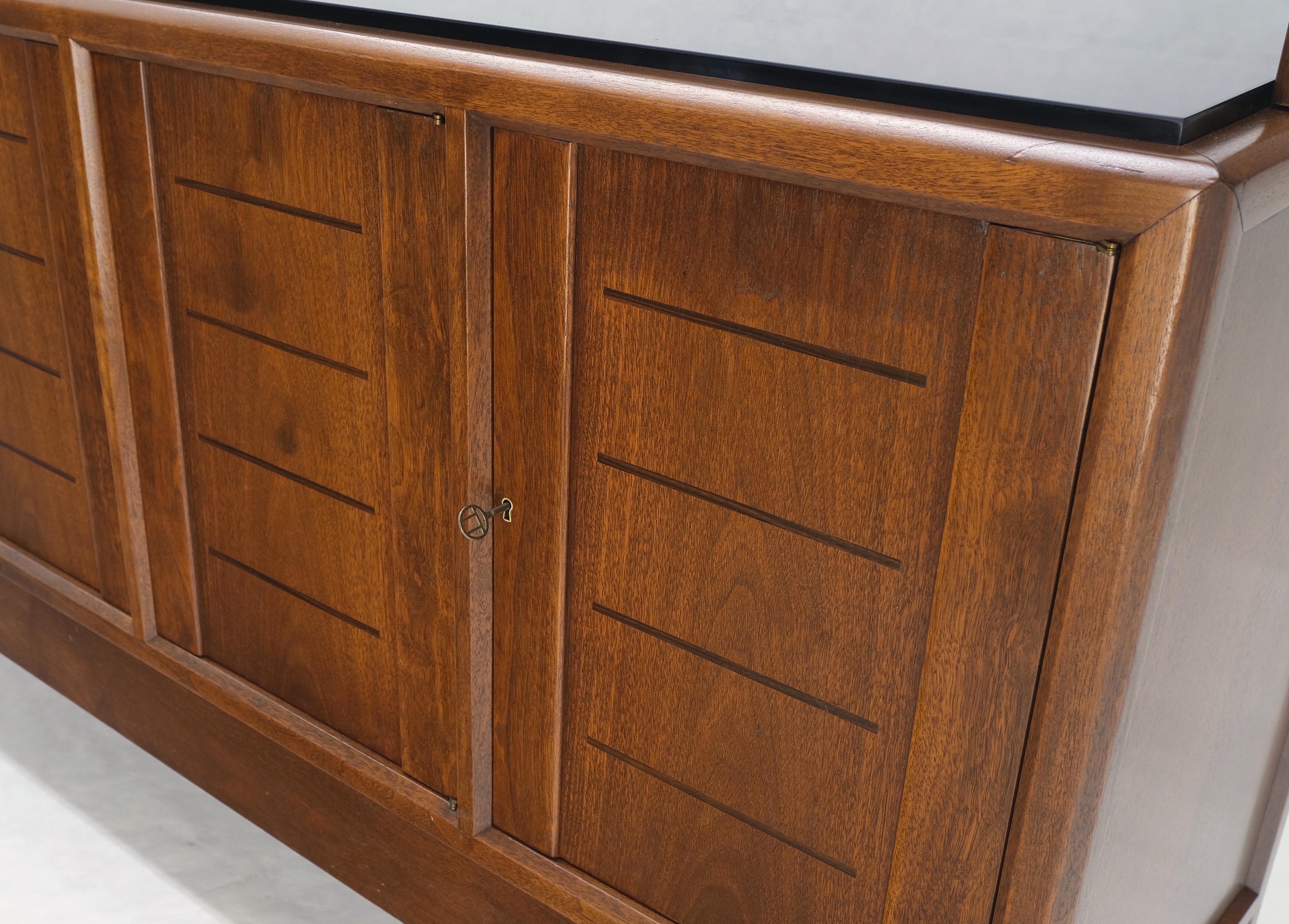 Dunbar Walnut Two Part Sideboard Credenza Breakfront Carved Slate Inserts MINT! In Good Condition For Sale In Rockaway, NJ