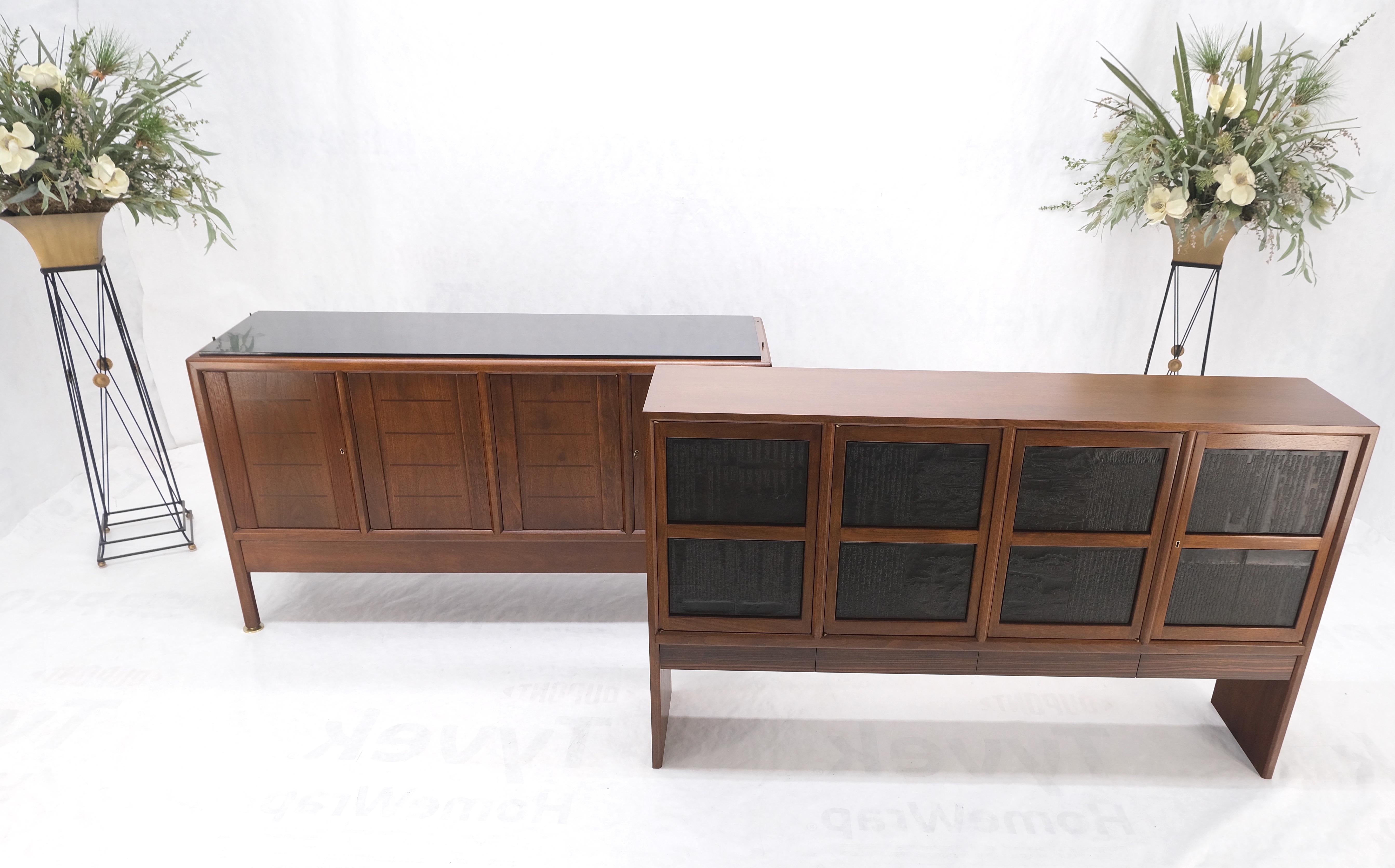 20th Century Dunbar Walnut Two Part Sideboard Credenza Breakfront Carved Slate Inserts MINT! For Sale