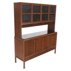 Dunbar Walnut Two Part Sideboard Credenza Breakfront Carved Slate Inserts MINT!
