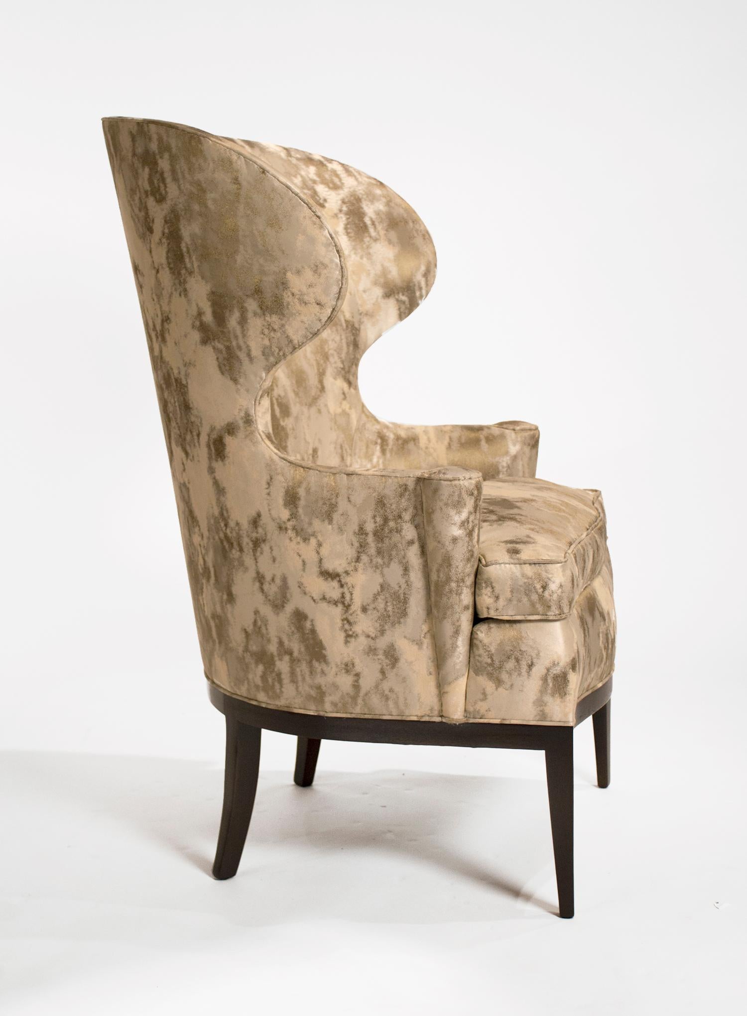 Mahogany Dunbar Wingback Chairs Designed by Edward Wormley in a Custom Cartier Textile For Sale