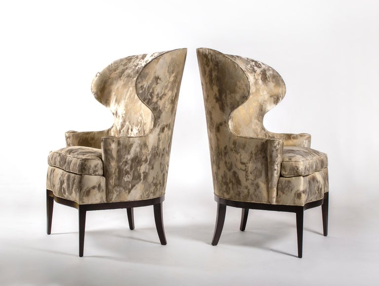 Mid-Century Modern Dunbar Wingback Chairs Designed by Edward Wormley in a Custom Cartier Textile For Sale