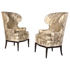 Dunbar Wingback Chairs Designed by Edward Wormley in a Custom Cartier Textile