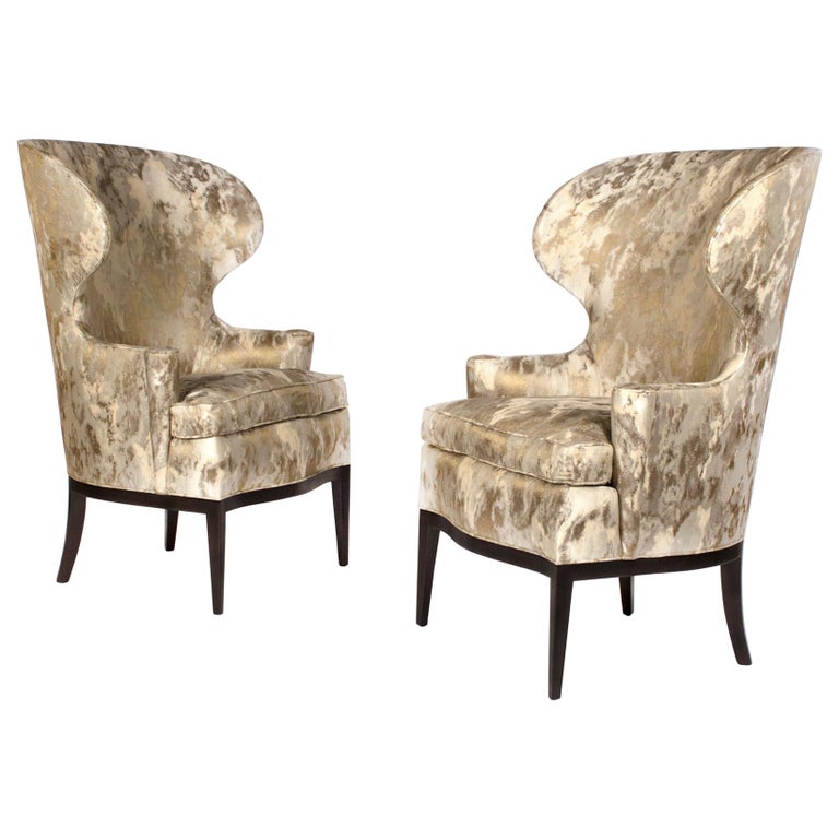 Dunbar Wingback Chairs Designed by Edward Wormley in a Custom Cartier Textile For Sale