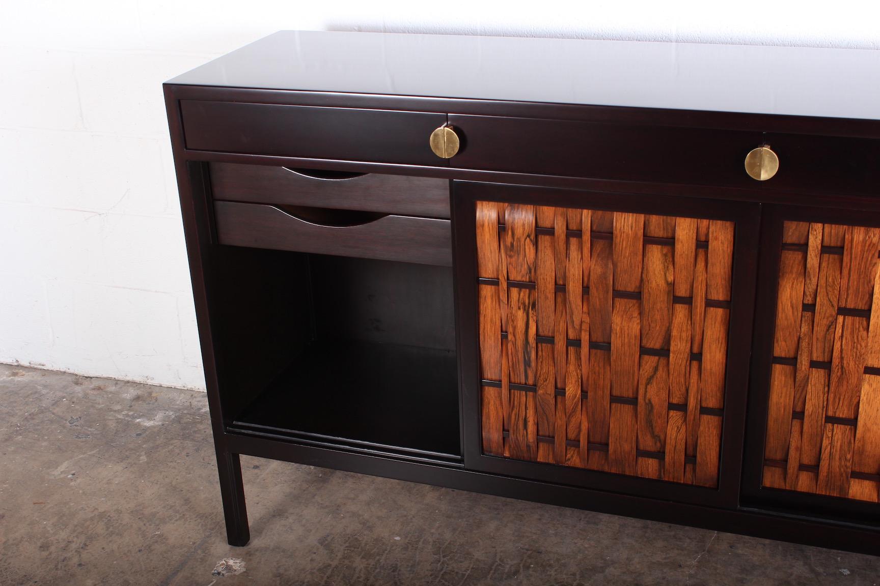 Dunbar Woven Front Cabinet by Edward Wormley In Good Condition In Dallas, TX