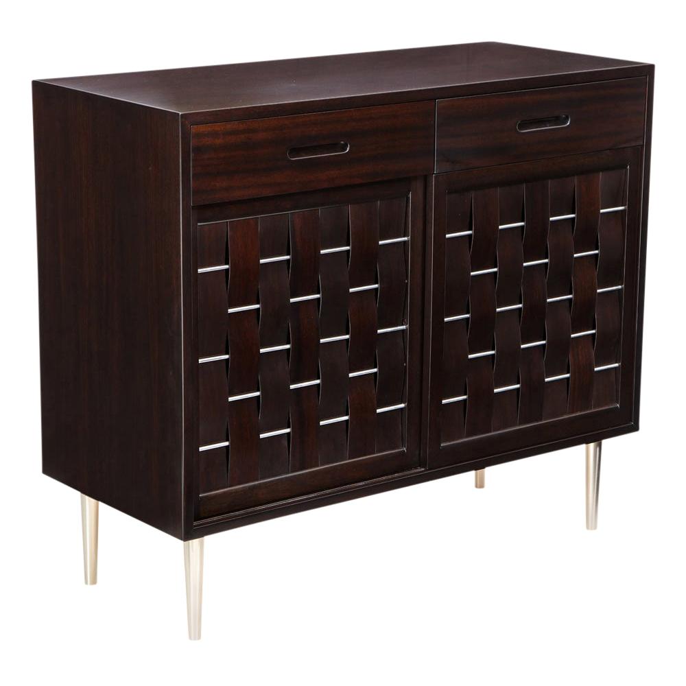 Edward Wormley Dunbar Woven Front Chest, Mahogany, Brushed Nickel, Signed For Sale