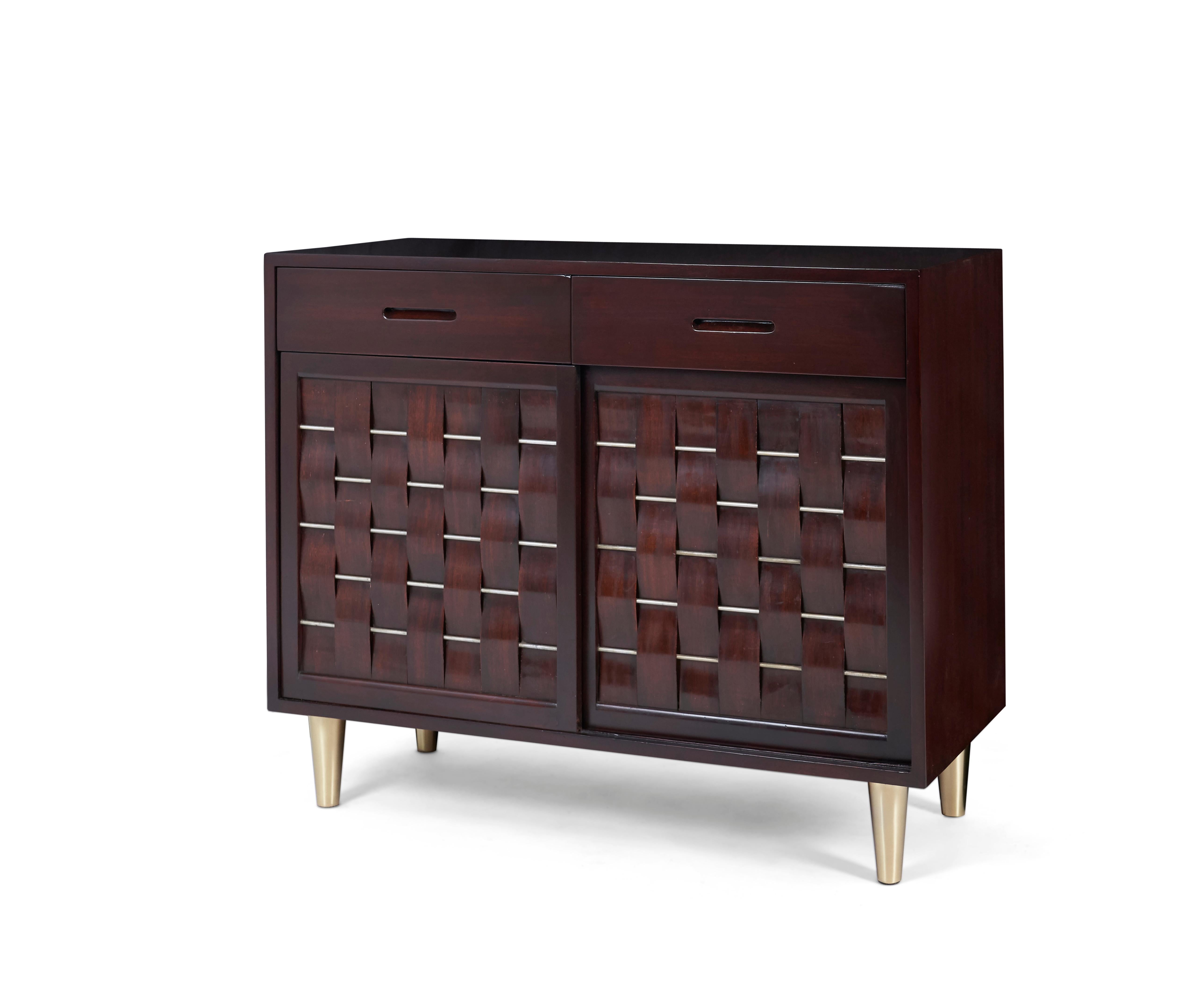 Brass Dunbar Woven Front Credenza Chest by Edward Wormley