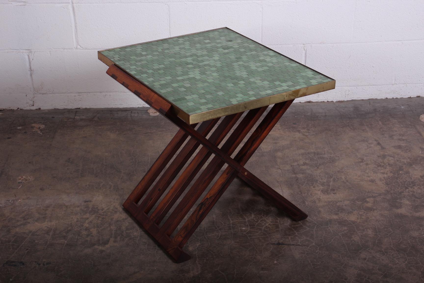 Mid-20th Century Dunbar X-Base Table with Murano Glass Tile Top