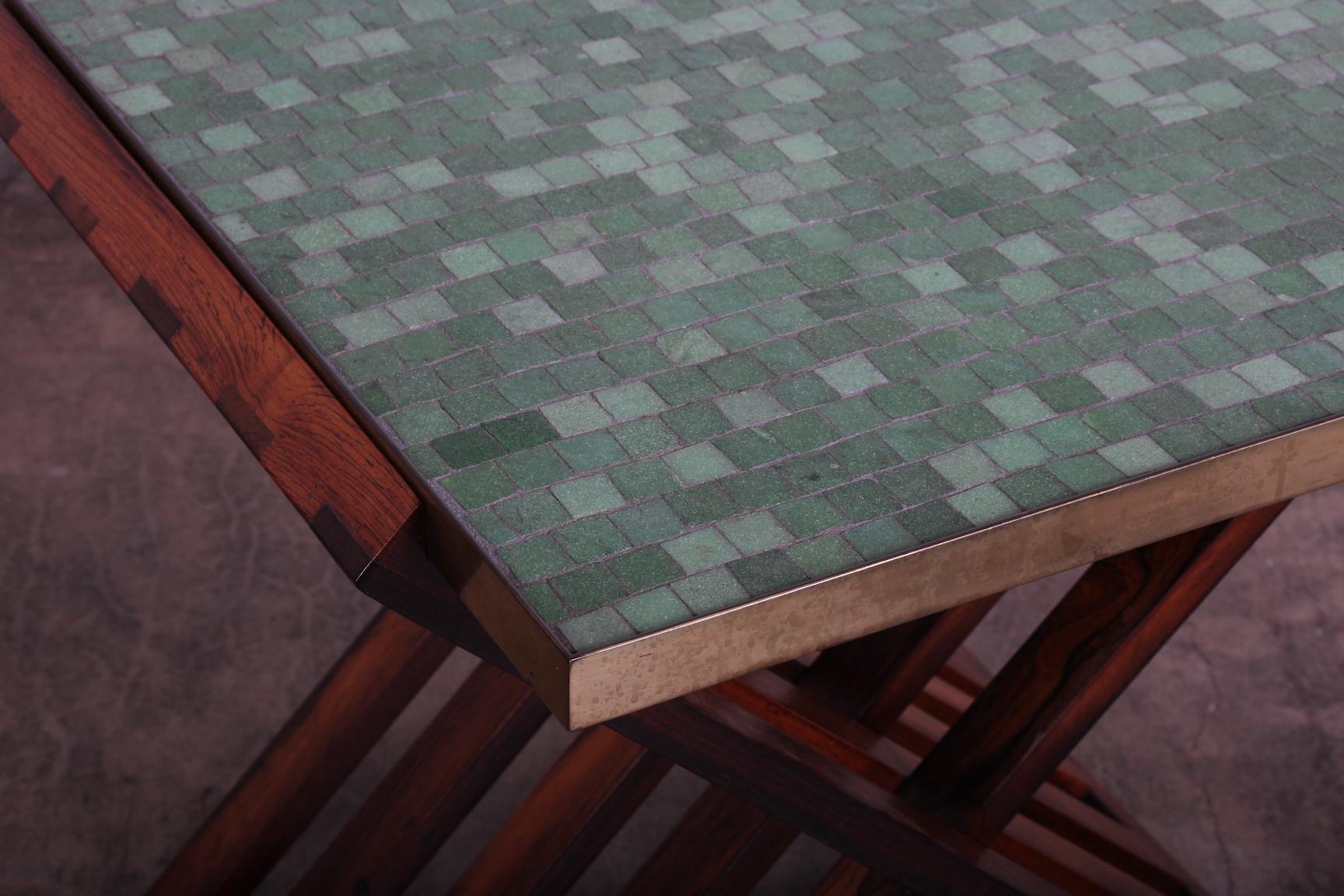 Rosewood Dunbar X-Base Table with Murano Glass Tile Top