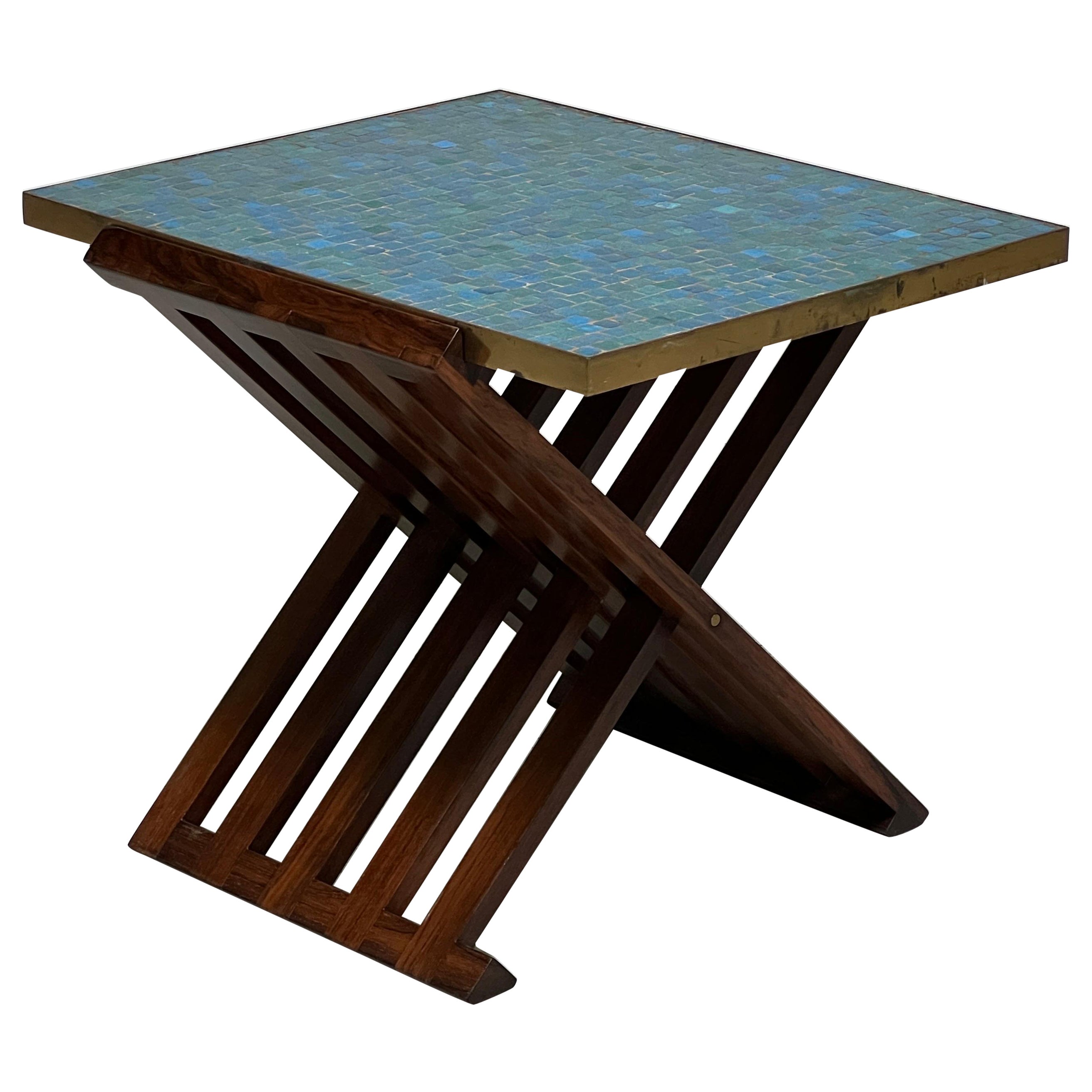 Dunbar X-Base Table with Murano Glass Tile Top