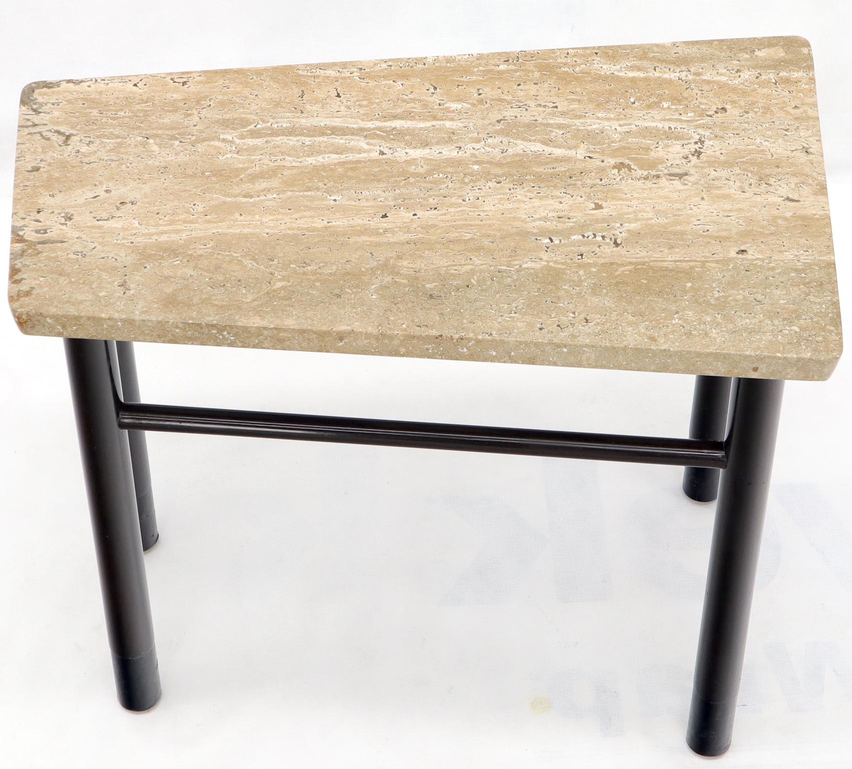 Dunbard Trapezoid Shape Travertine Marble-Top End Side Table on Dowel Legs 4