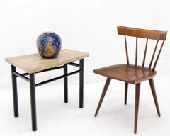 Dunbard Trapezoid Shape Travertine Marble-Top End Side Table on Dowel Legs