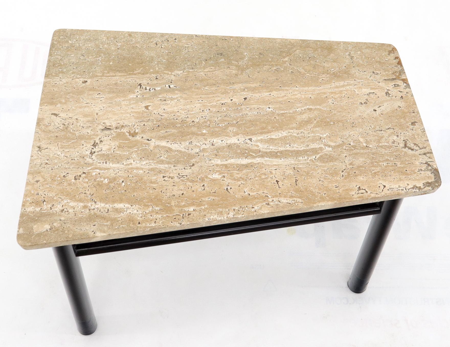 American Dunbard Trapezoid Shape Travertine Marble-Top End Side Table on Dowel Legs