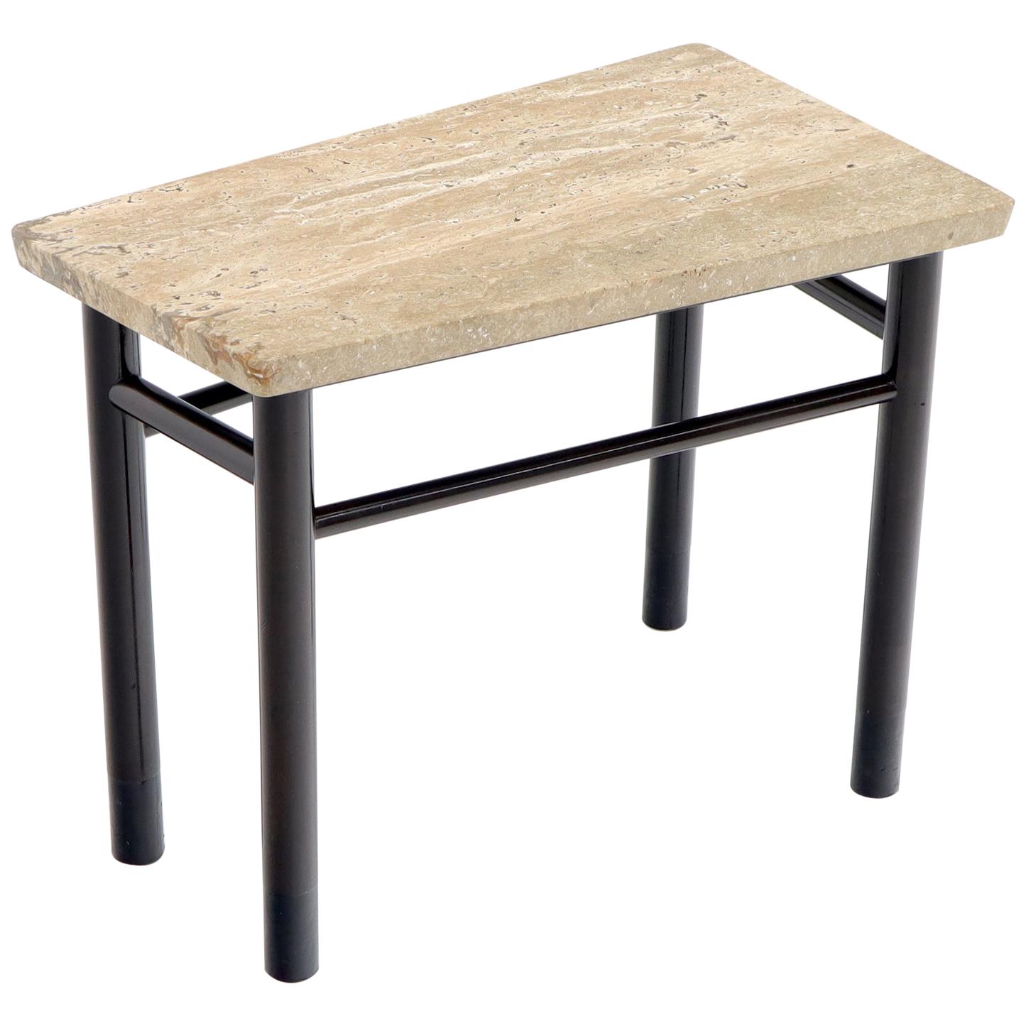 Dunbard Trapezoid Shape Travertine Marble-Top End Side Table on Dowel Legs