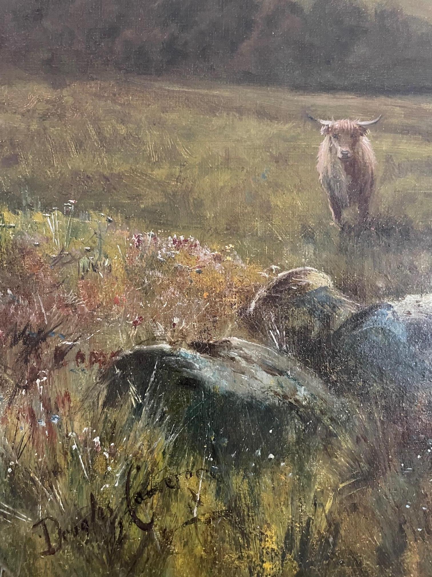 L'abreuvement du bétail des Highlands  - Naturalisme Painting par Douglas Cameron