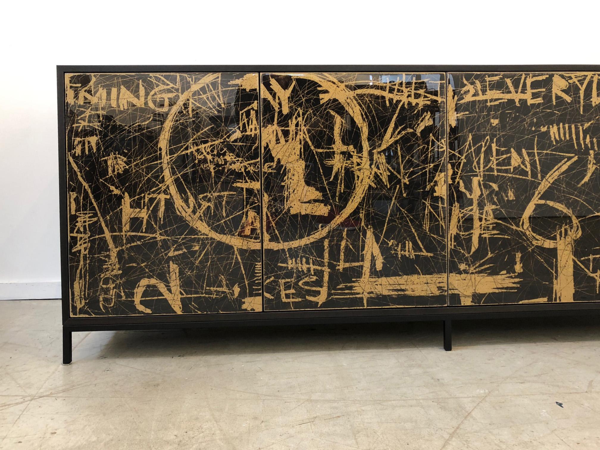 Powder-Coated Duncan Credenza, art door cabinet, hand painted sideboard, customizable  For Sale