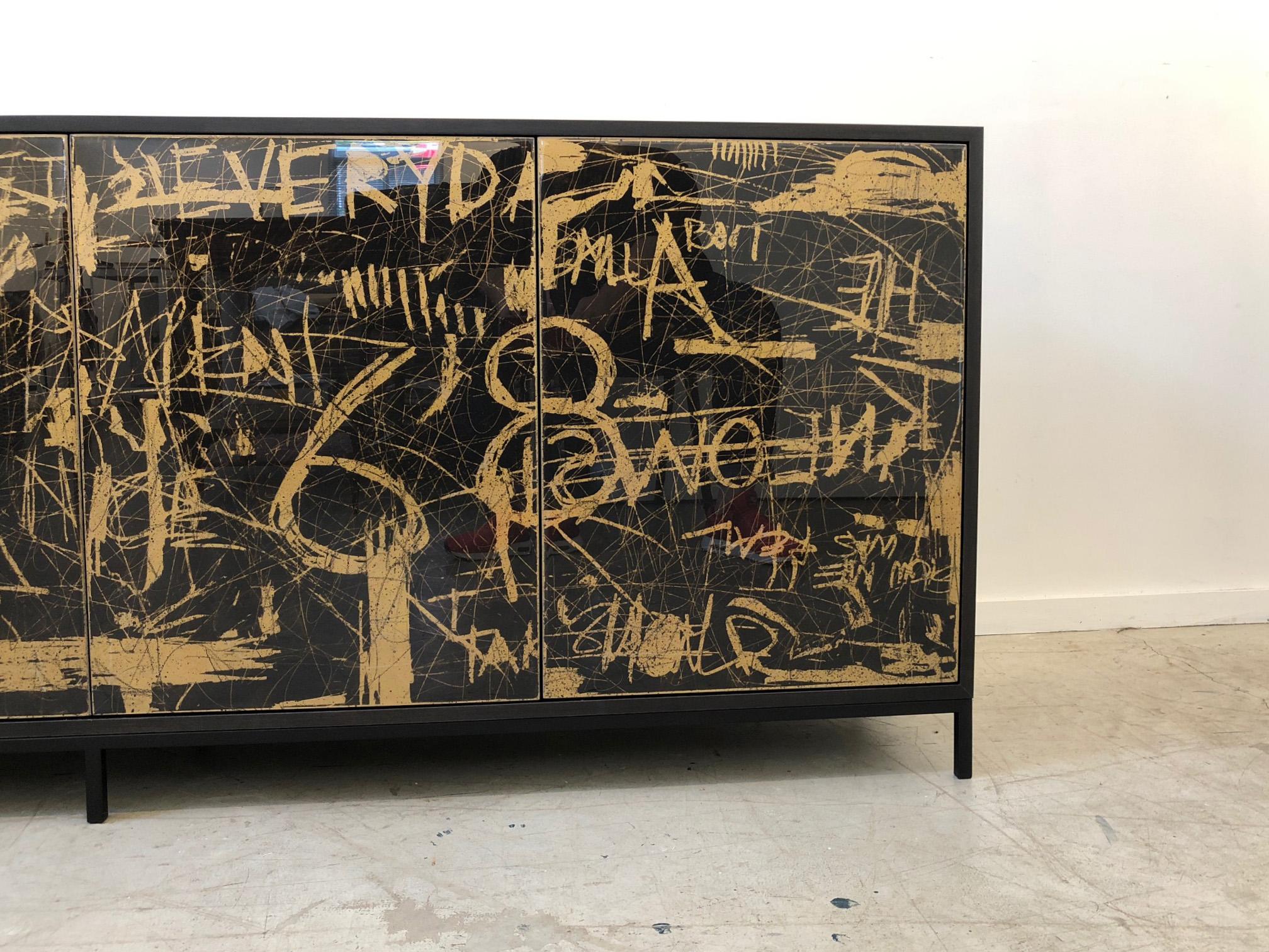 Duncan Credenza, art door cabinet, hand painted sideboard, customizable  In New Condition For Sale In Toronto, ON