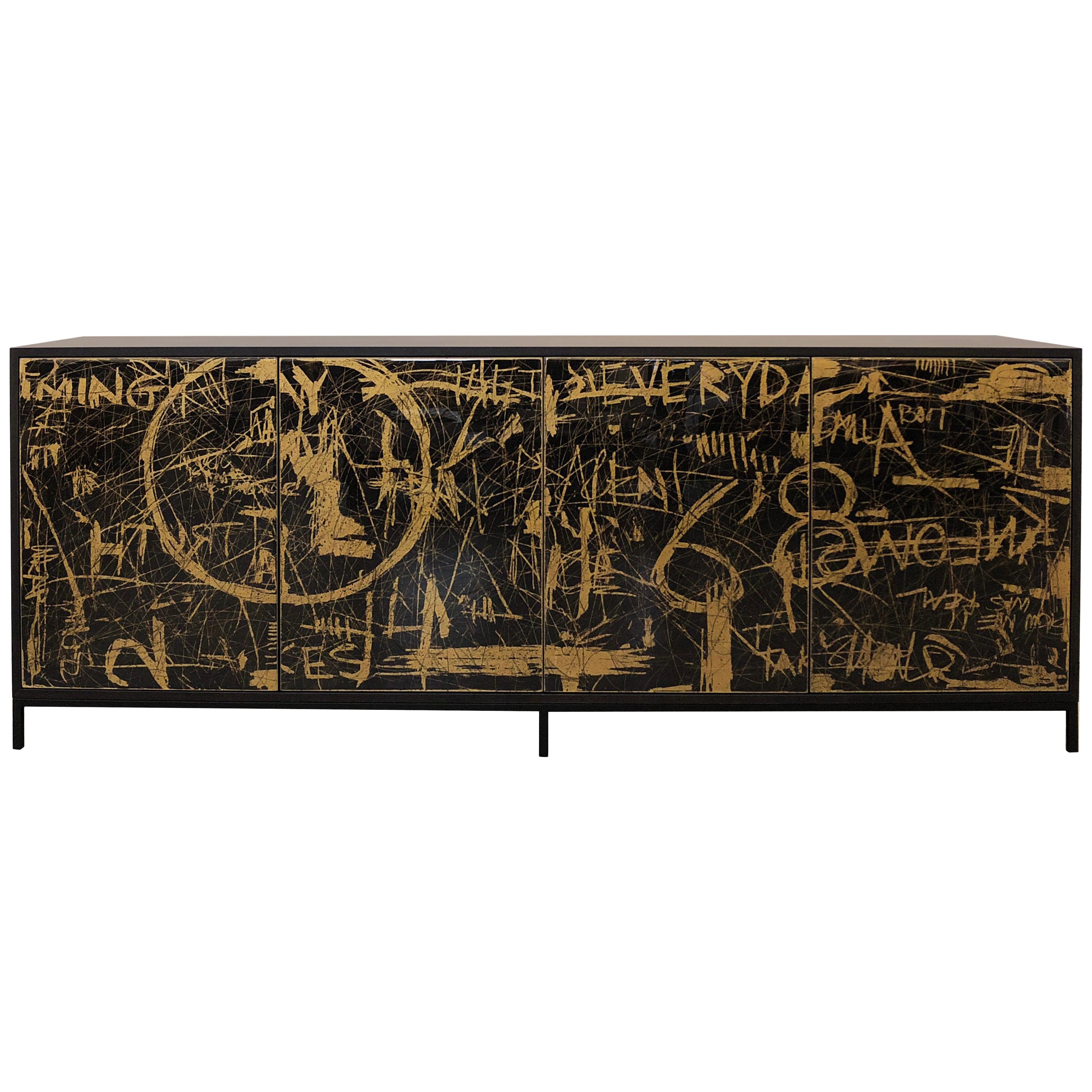 Duncan Credenza, art door cabinet, hand painted sideboard, customizable  For Sale