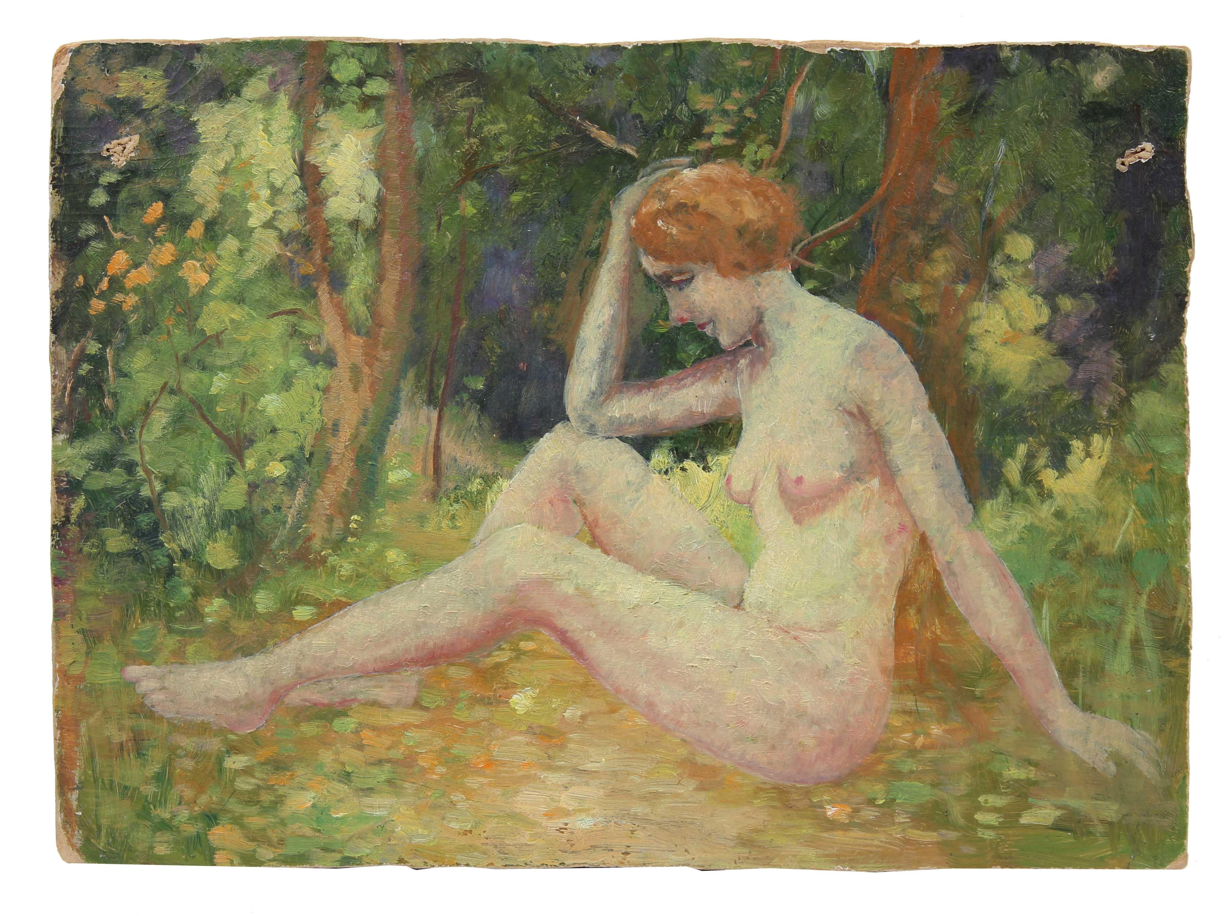Duncan Davidson Landscape Painting - Impressionist Female Figure in a Landscape, Oil Painting, Circa 1900-1930s