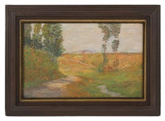 Impressionist Field and Path in Landscape, Oil Painting, Circa 1920s