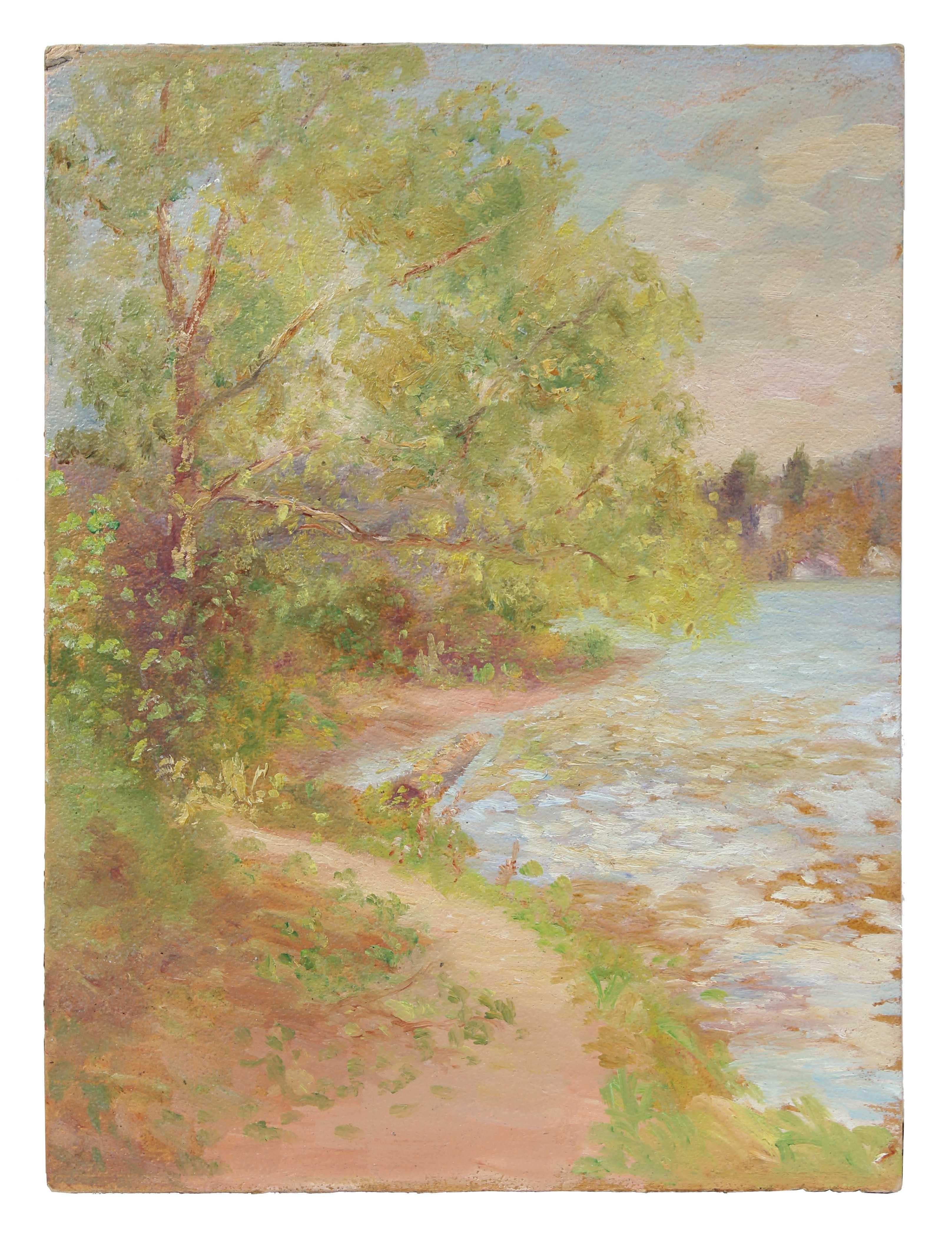 Duncan Davidson Landscape Painting - Impressionist Lakeside Landscape, Oil Painting, Circa 1900-1930s