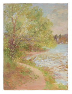 Impressionist Lakeside Landscape, Oil Painting, Circa 1900-1930s