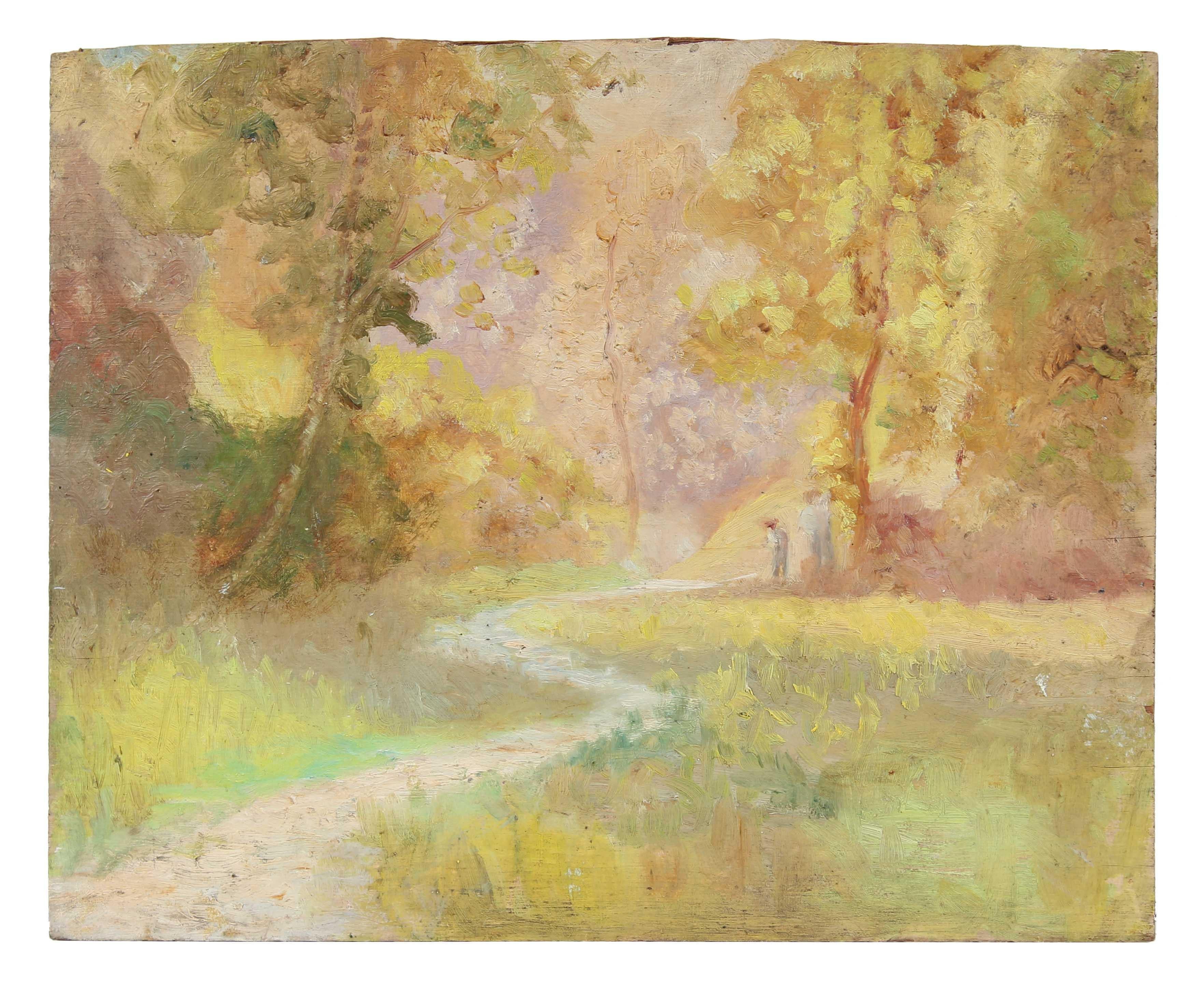 Duncan Davidson Landscape Painting - Impressionist Sunset Landscape, Oil Painting, Circa 1900-1930s