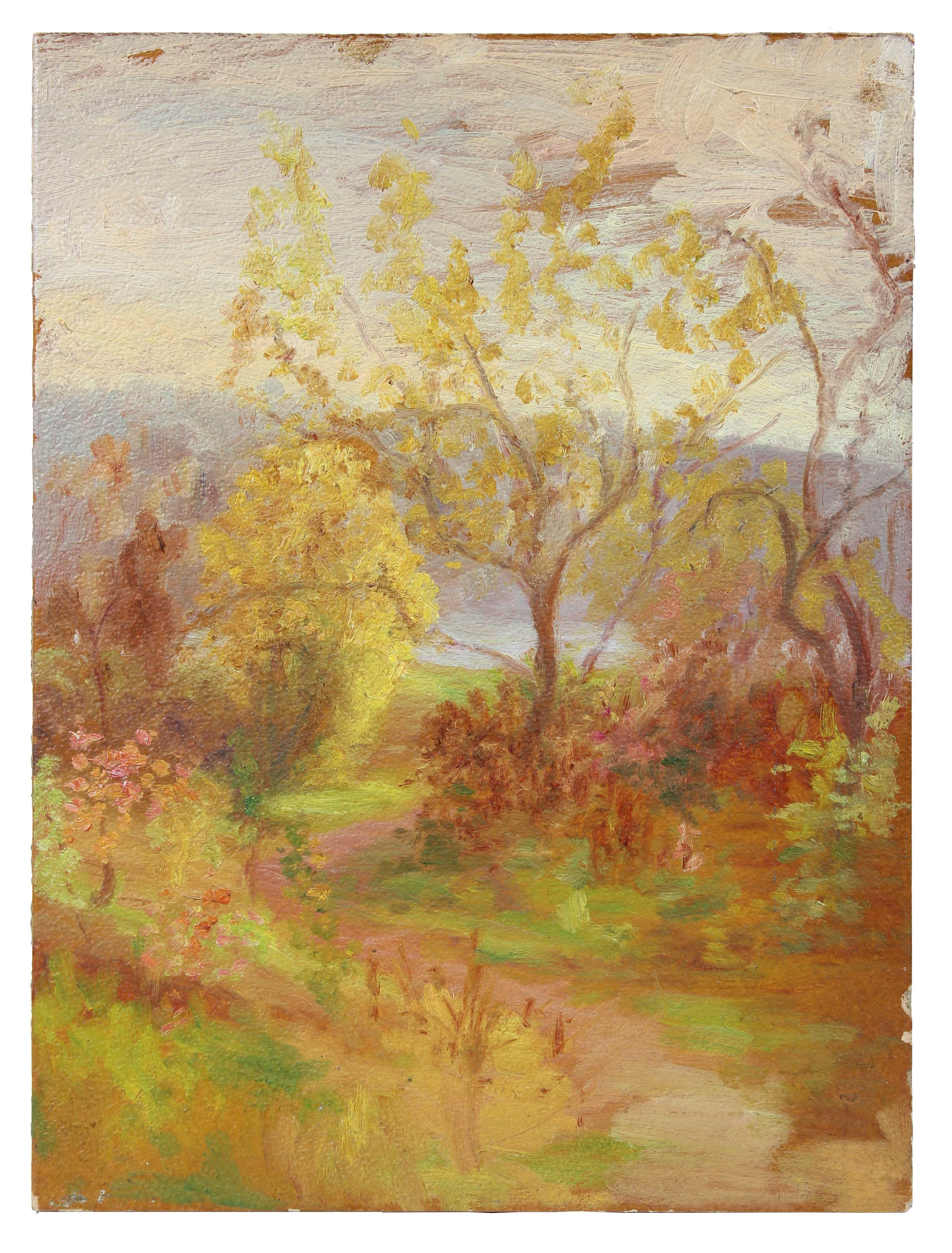 Duncan Davidson Landscape Painting - Warm Impressionist Landscape, Oil Painting, Circa 1900-1930s