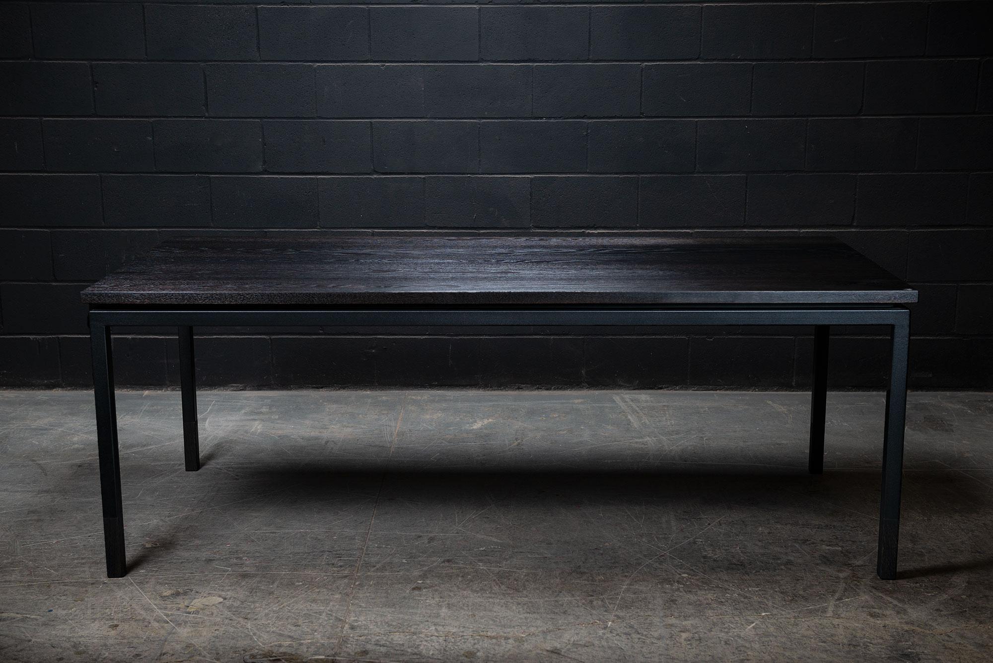Contemporary Duncan Dining Table, by Ambrozia, Solid Ebonized Oak & Black Metal For Sale