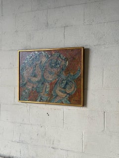 Duncan Framed Abstract Textured Figurative Painting Vintage 1970s