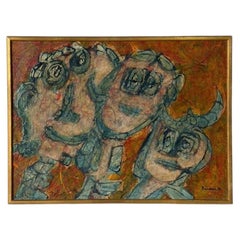 Duncan Framed Abstract Textured Figurative Painting Vintage 1970s