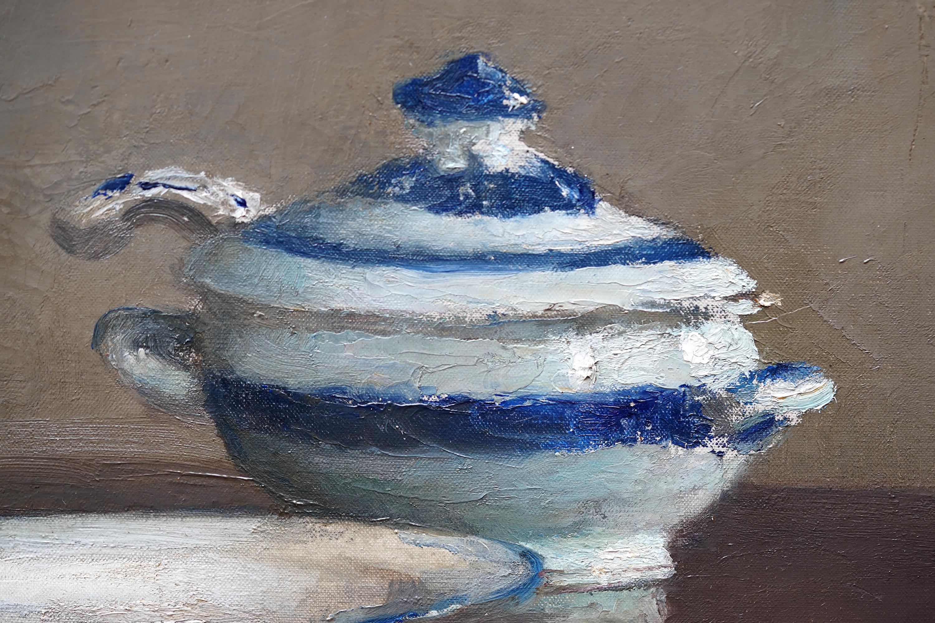 Still Life of a Coffee Pot, Tureen and Dish - British art 1915 oil painting For Sale 2