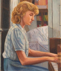Duncan Hannah, Aurore at the piano (oil painting of a woman playing the piano)