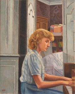 Duncan Hannah, Aurore at the piano (oil painting of a woman playing the piano)