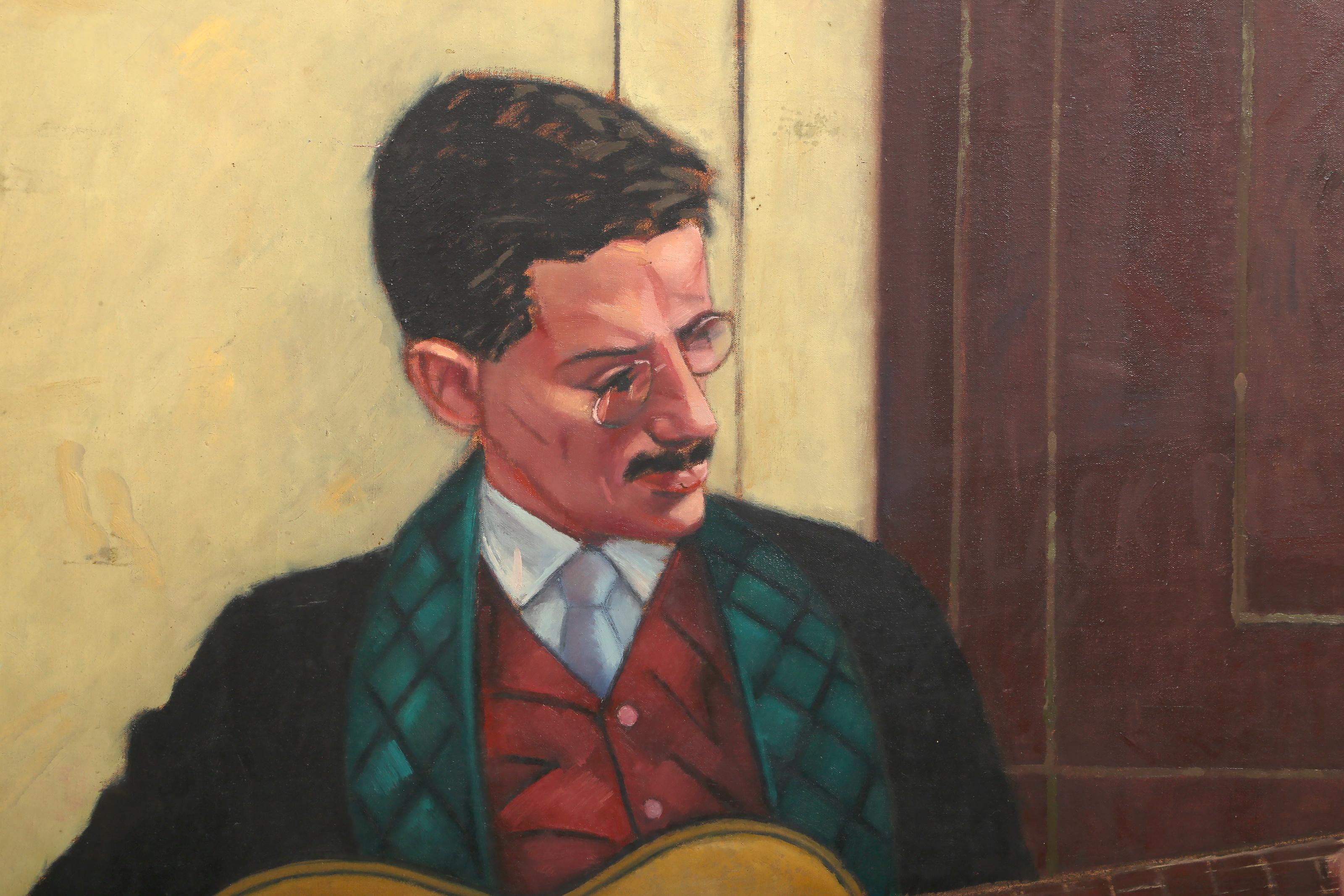 Man Playing Guitare, peinture à l'huile de Duncan Hannah en vente 1