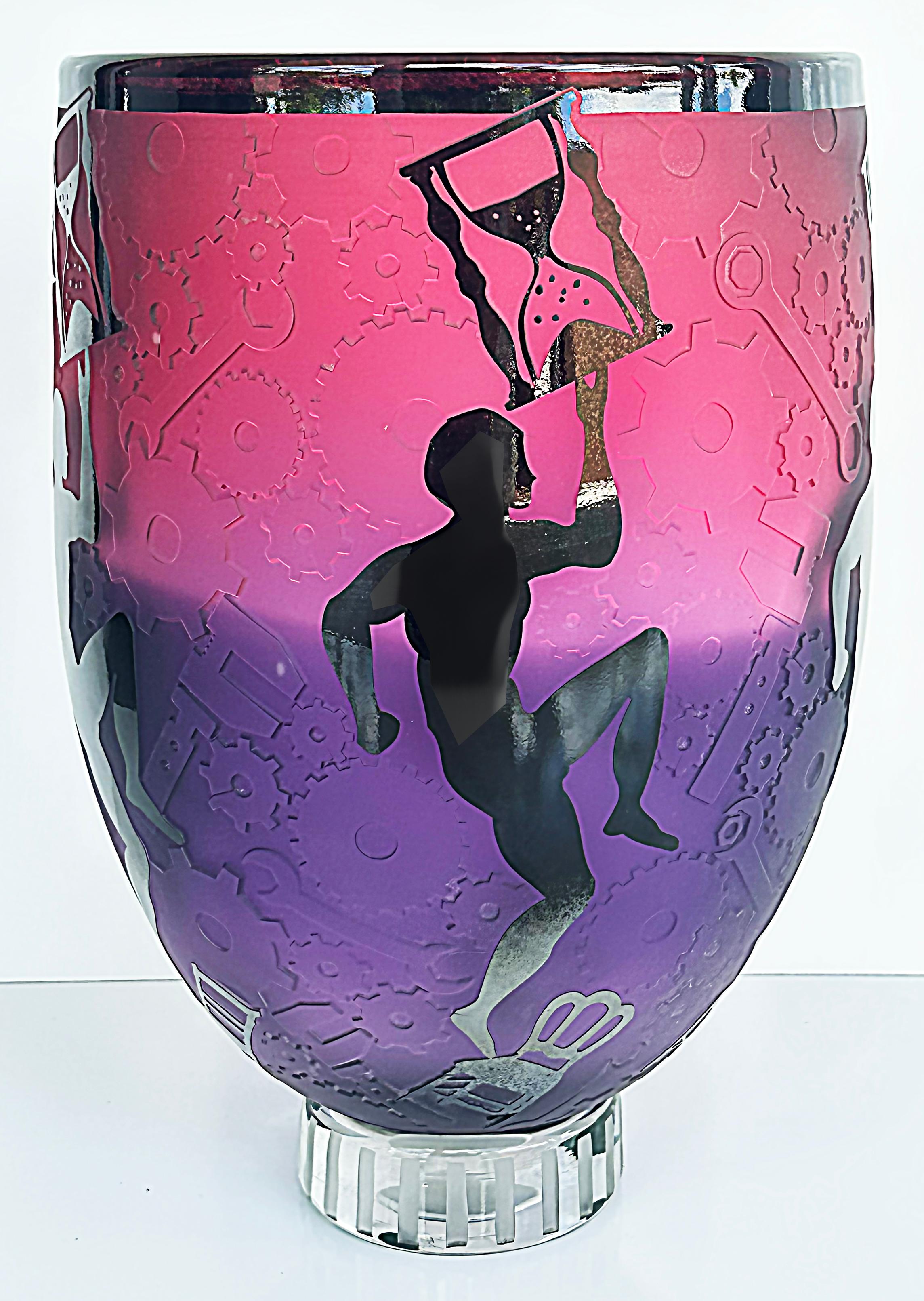 Duncan McClellan Etched Overlay Art Glass Cameo Vase, circa 2005, Artist Signed In Good Condition For Sale In Miami, FL