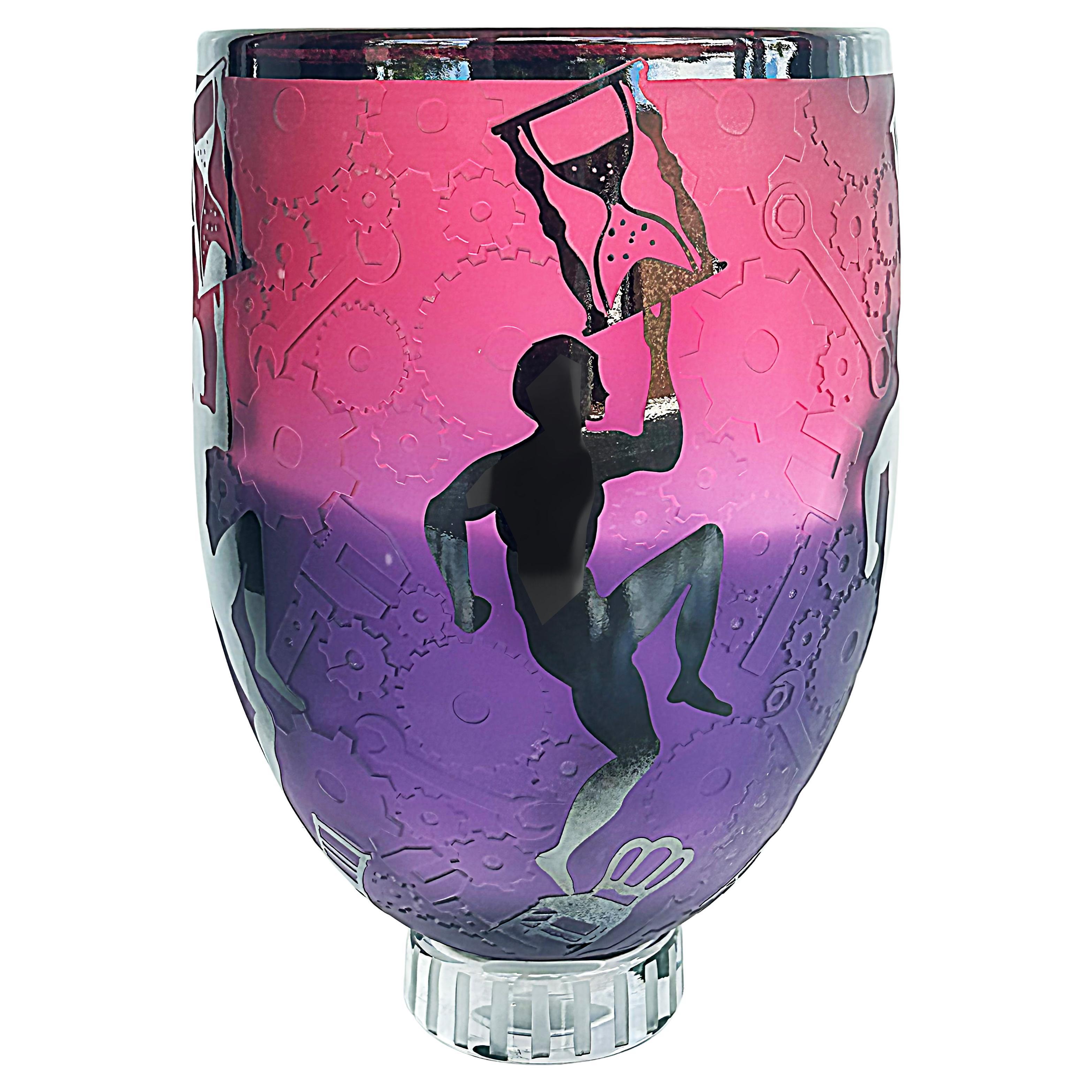 Vase camée en verre d'art gravé et superposé Duncan McClellan, signé par l'artiste vers 2005,