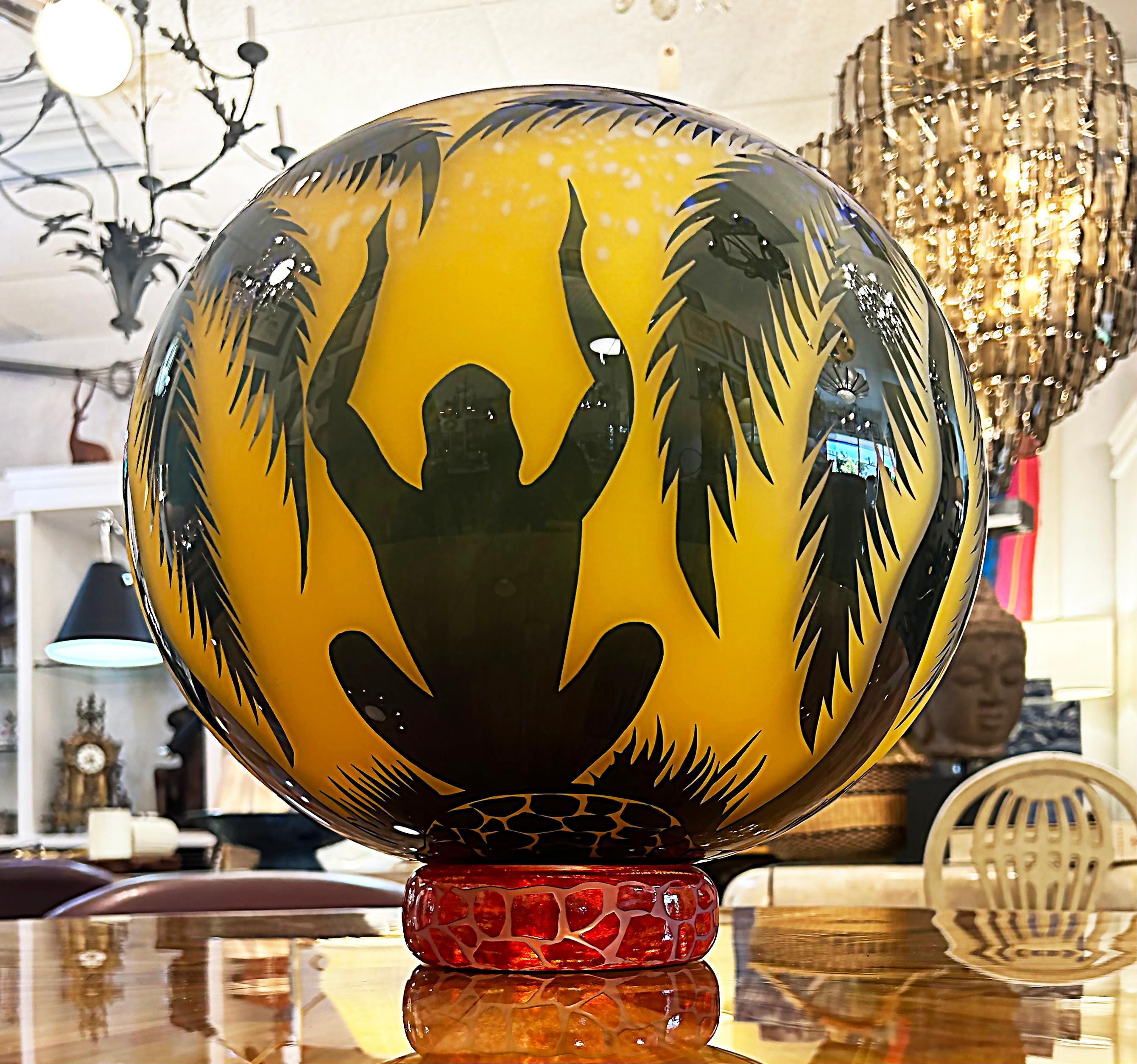 Duncan McClellan Figurative Acid-Etched Art Glass Vase, Palm Tree  In Good Condition For Sale In Miami, FL