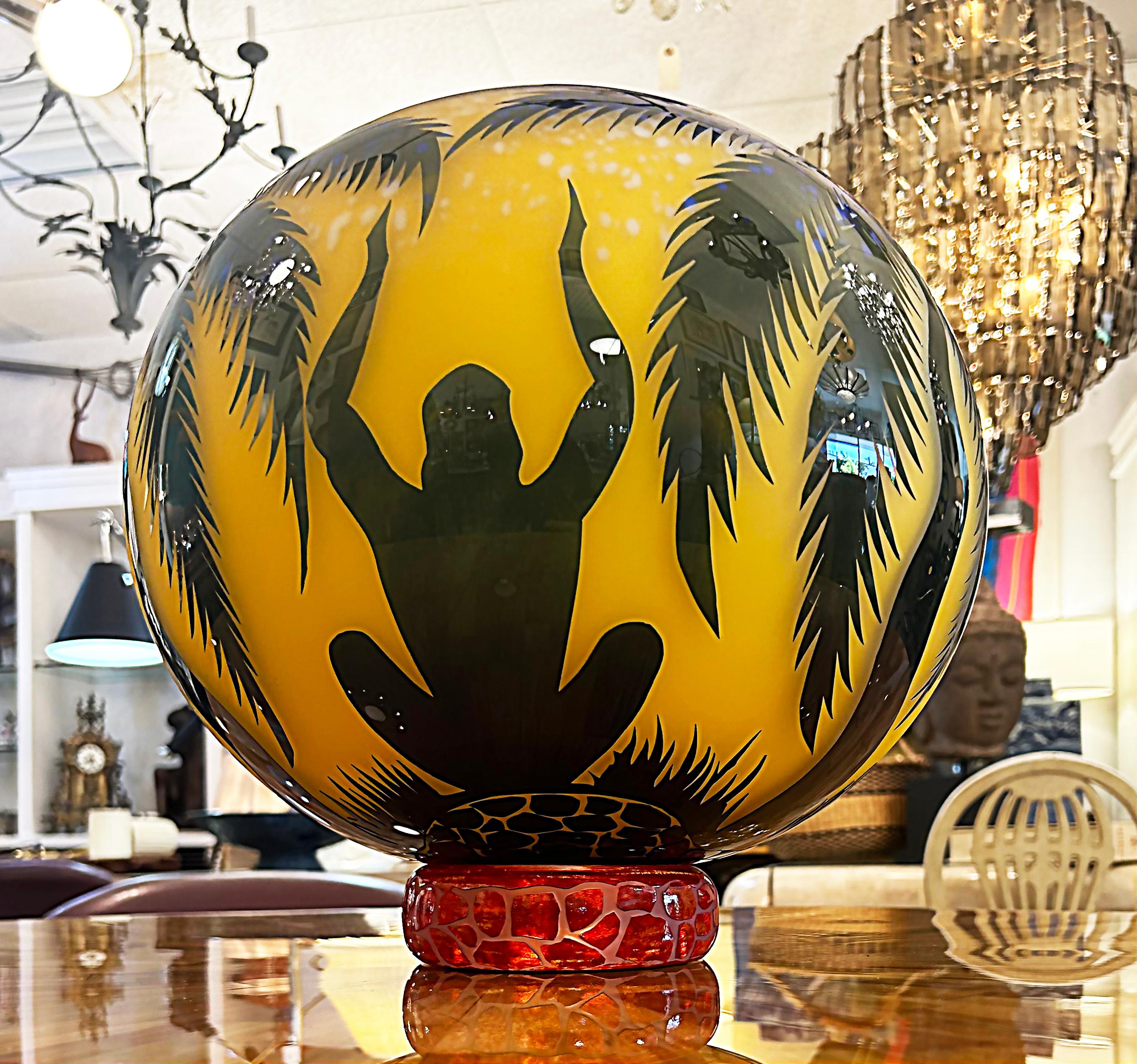Duncan McClellan Figurative Acid-Etched Art Glass Vase, Palm Tree In Good Condition For Sale In Miami, FL