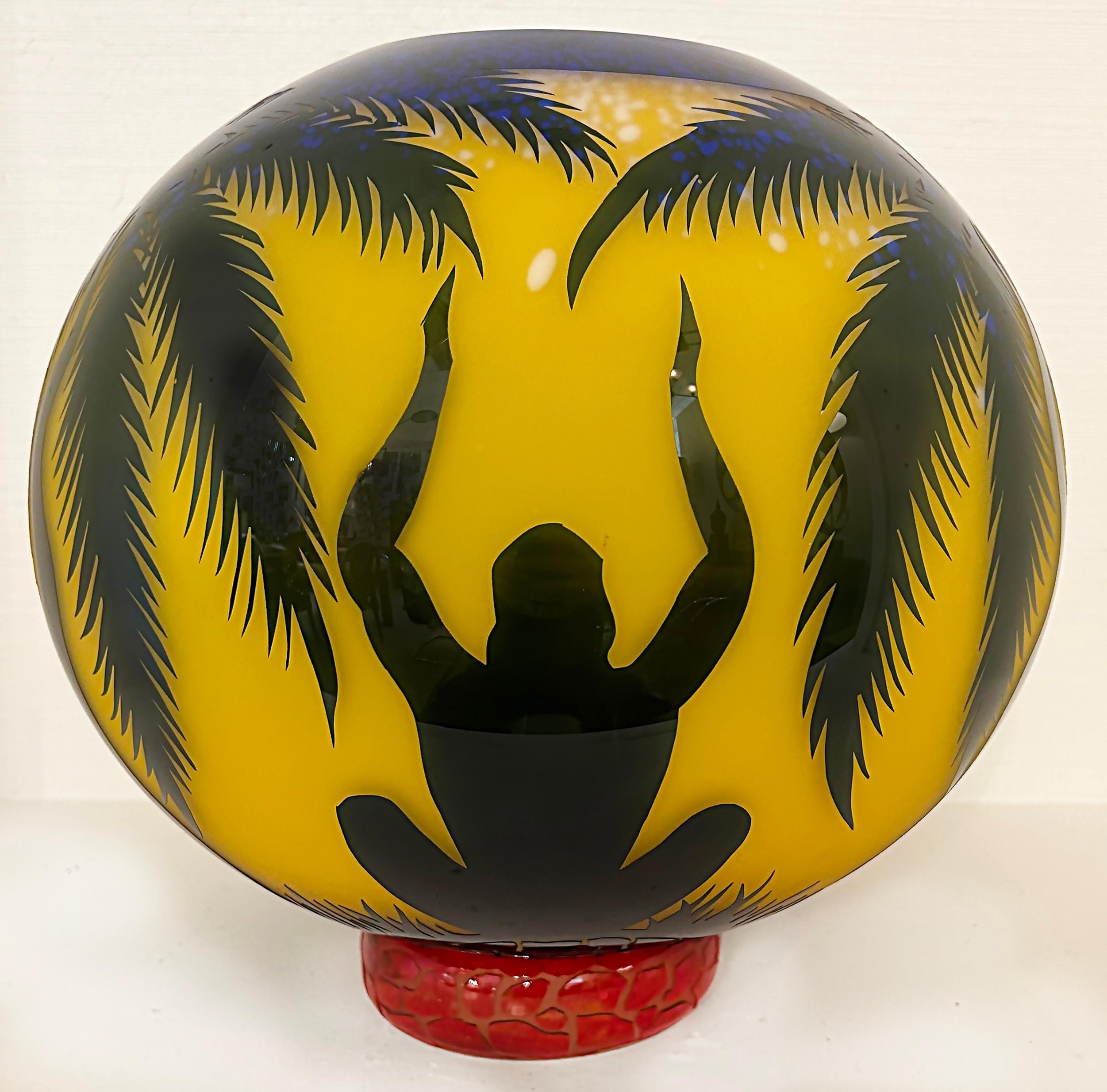 20th Century Duncan McClellan Figurative Acid-Etched Art Glass Vase, Palm Tree  For Sale