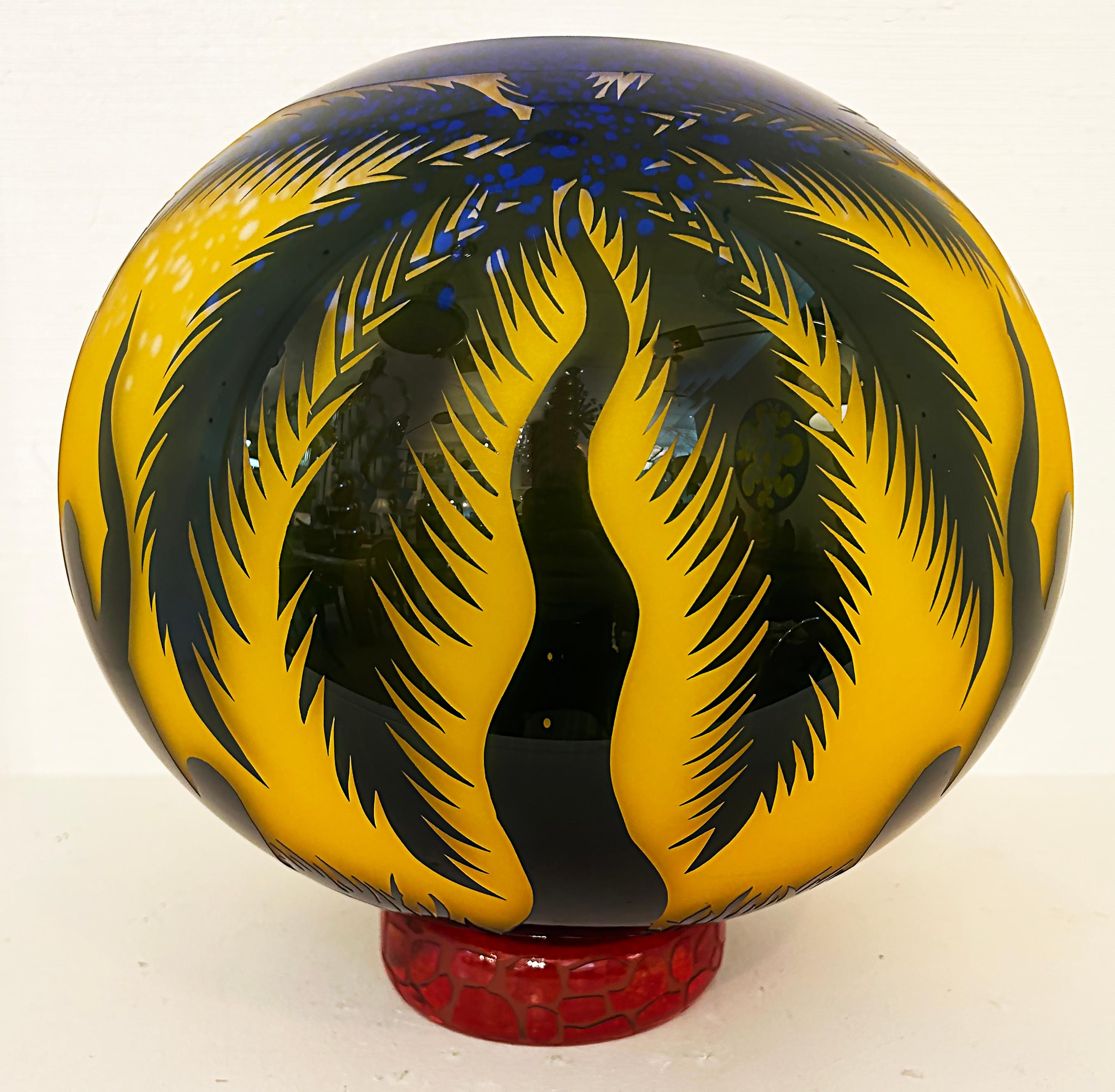 Duncan McClellan Figurative Acid-Etched Art Glass Vase, Palm Tree For Sale 2