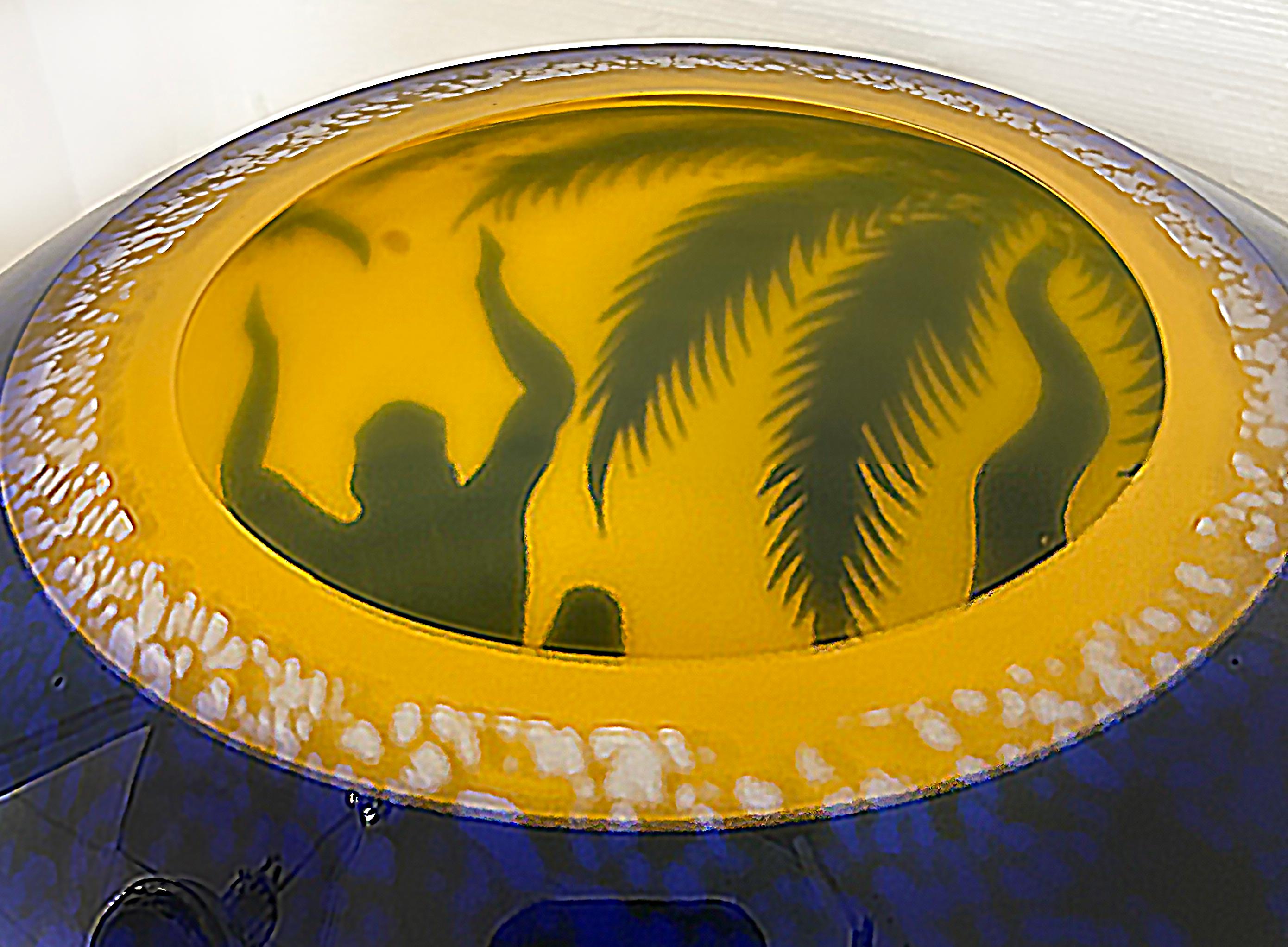 Duncan McClellan Figurative Acid-Etched Art Glass Vase, Palm Tree  For Sale 4