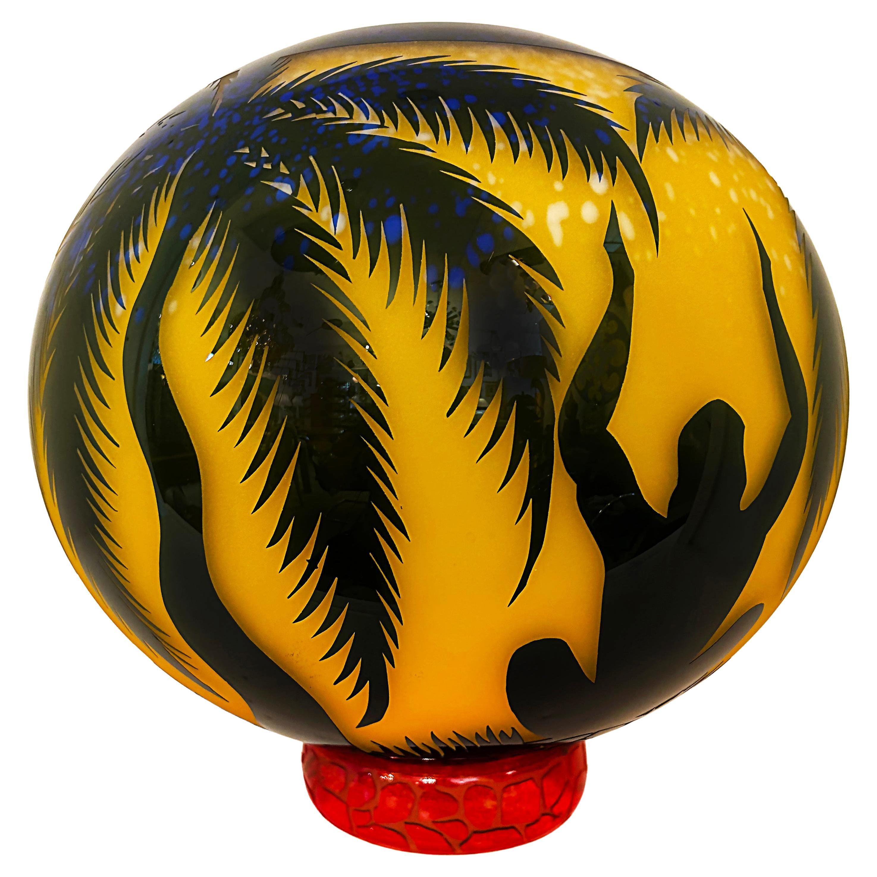 Duncan McClellan Figurative Acid-Etched Art Glass Vase, Palm Tree  For Sale